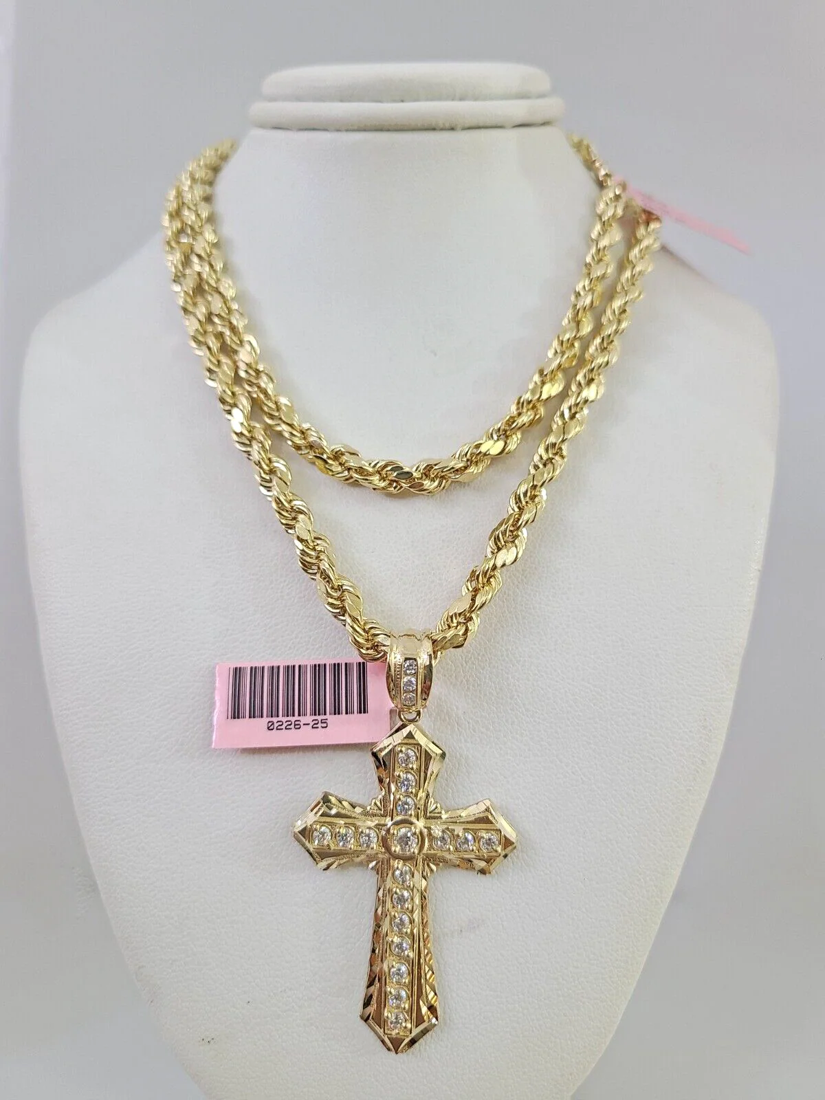 14k Gold Rope Chain Necklace Set 6mm Jesus Cross Charm Pendant 18"-28" inch - Image 7