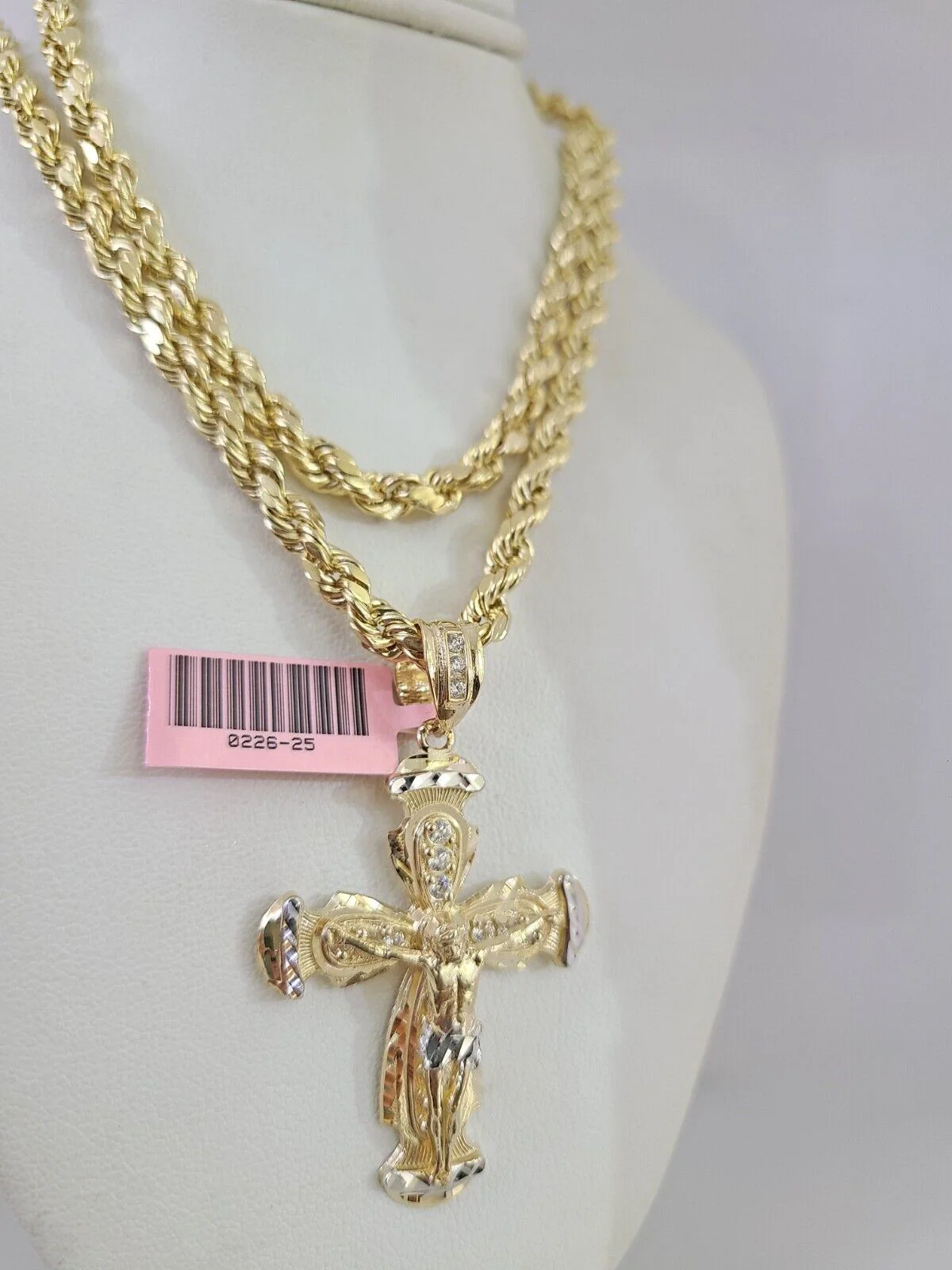 14k Gold Rope Chain Necklace Set 6mm Jesus Cross Charm Pendant 18"-28" inch - Image 4