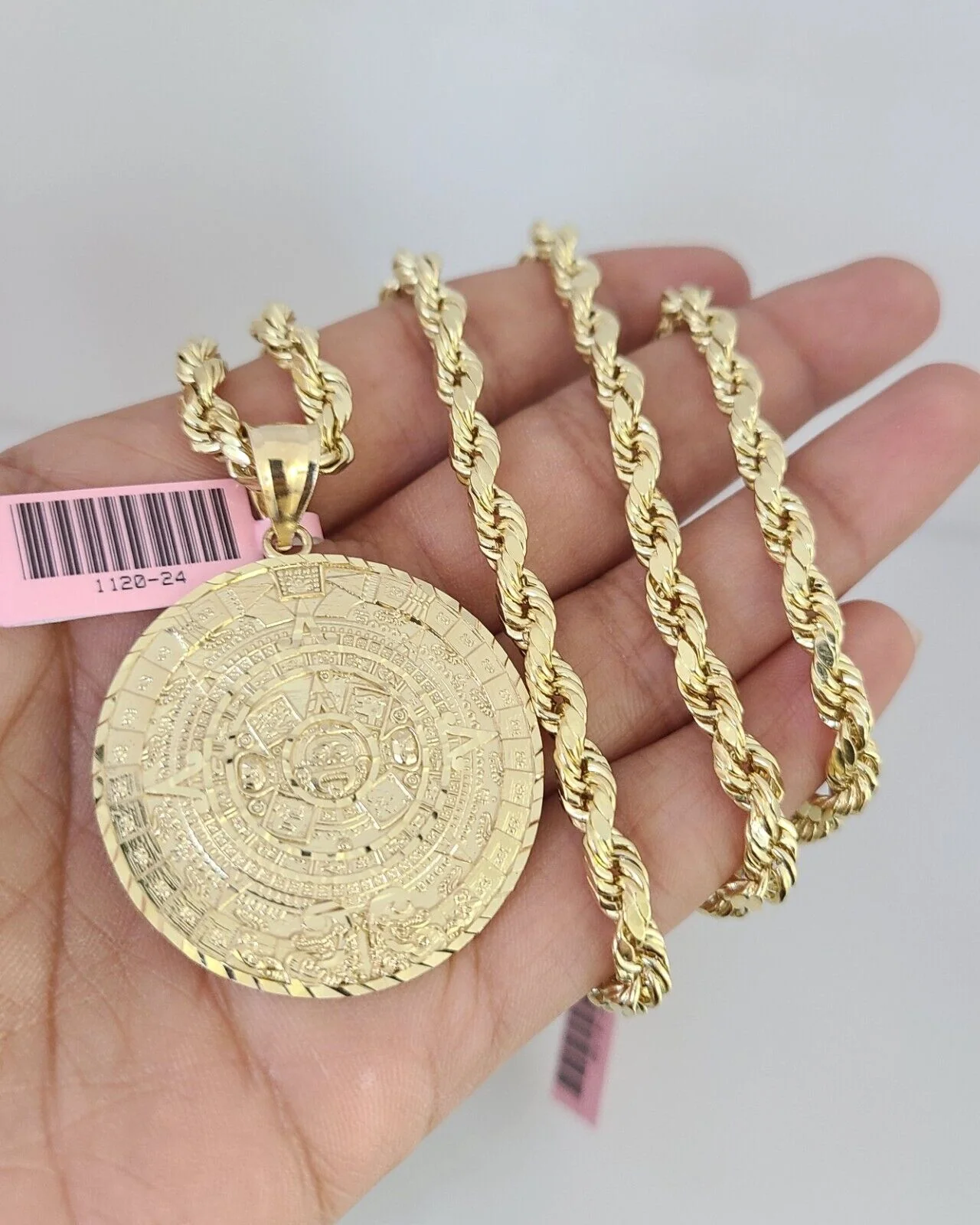 14k Gold Rope Chain Necklace Set 6mm Mayan Calendar Charm Pendant 18"-28" inch - Image 2