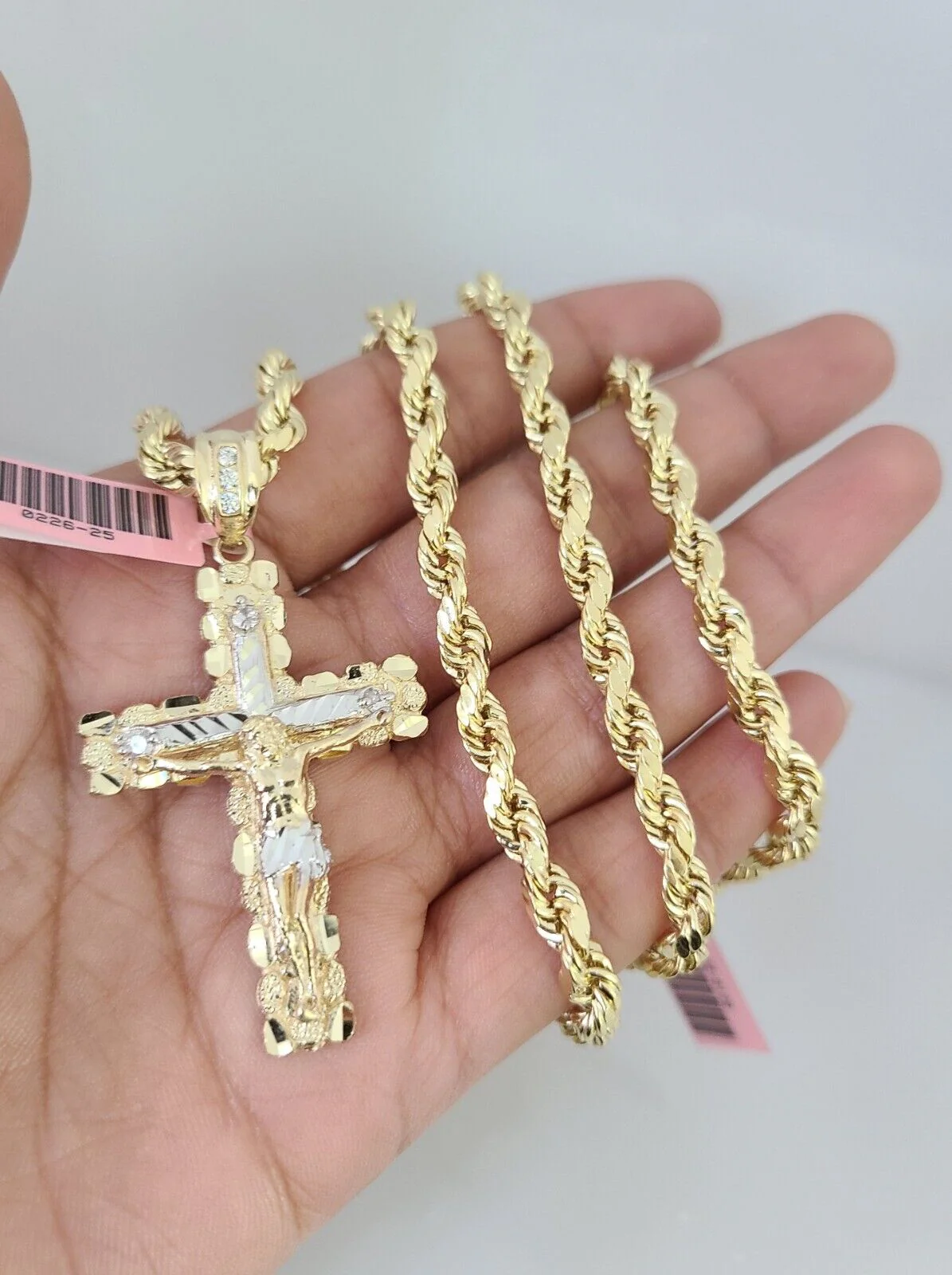 14k Gold Rope Chain Necklace Set 6mm Nugget Cross Charm Pendant 18"-28" inch - Image 2