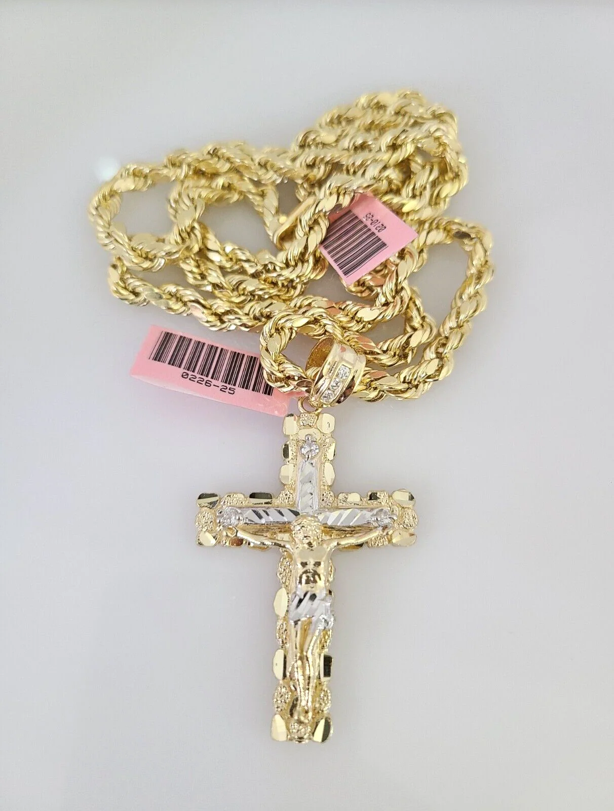 14k Gold Rope Chain Necklace Set 6mm Nugget Cross Charm Pendant 18"-28" inch - Image 4