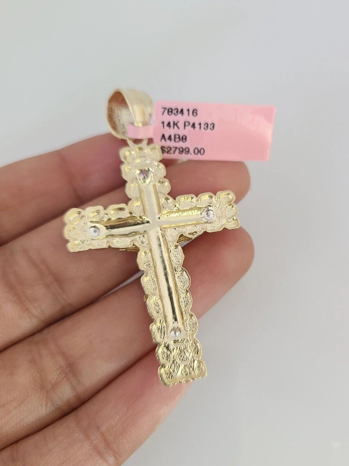 14k Gold Rope Chain Necklace Set 6mm Nugget Cross Charm Pendant 18"-28" inch - Image 6
