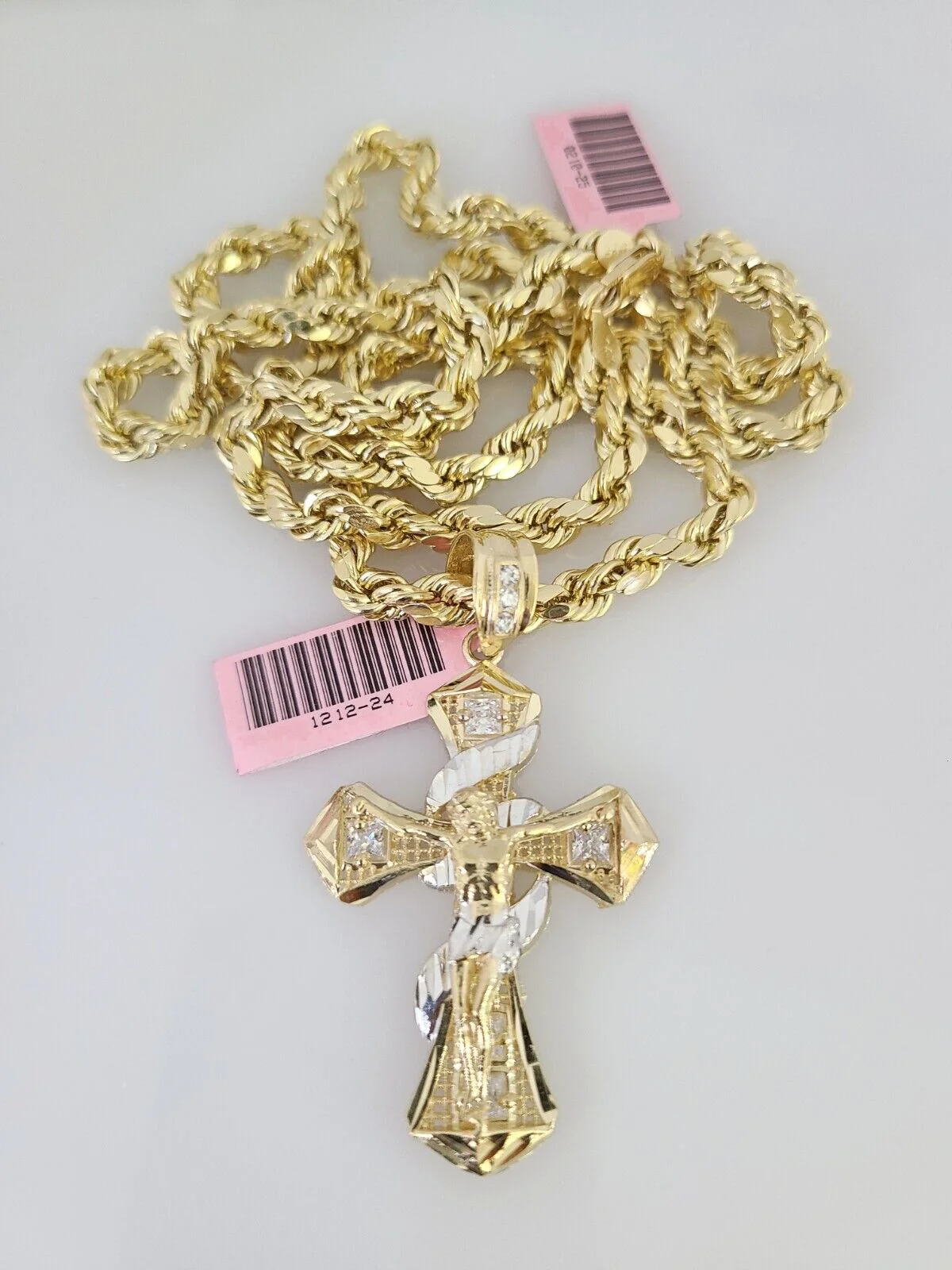 14k Gold Rope Chain Necklace Set 6mm Spiral Cross Charm Pendant 18"-28" inch - Image 3