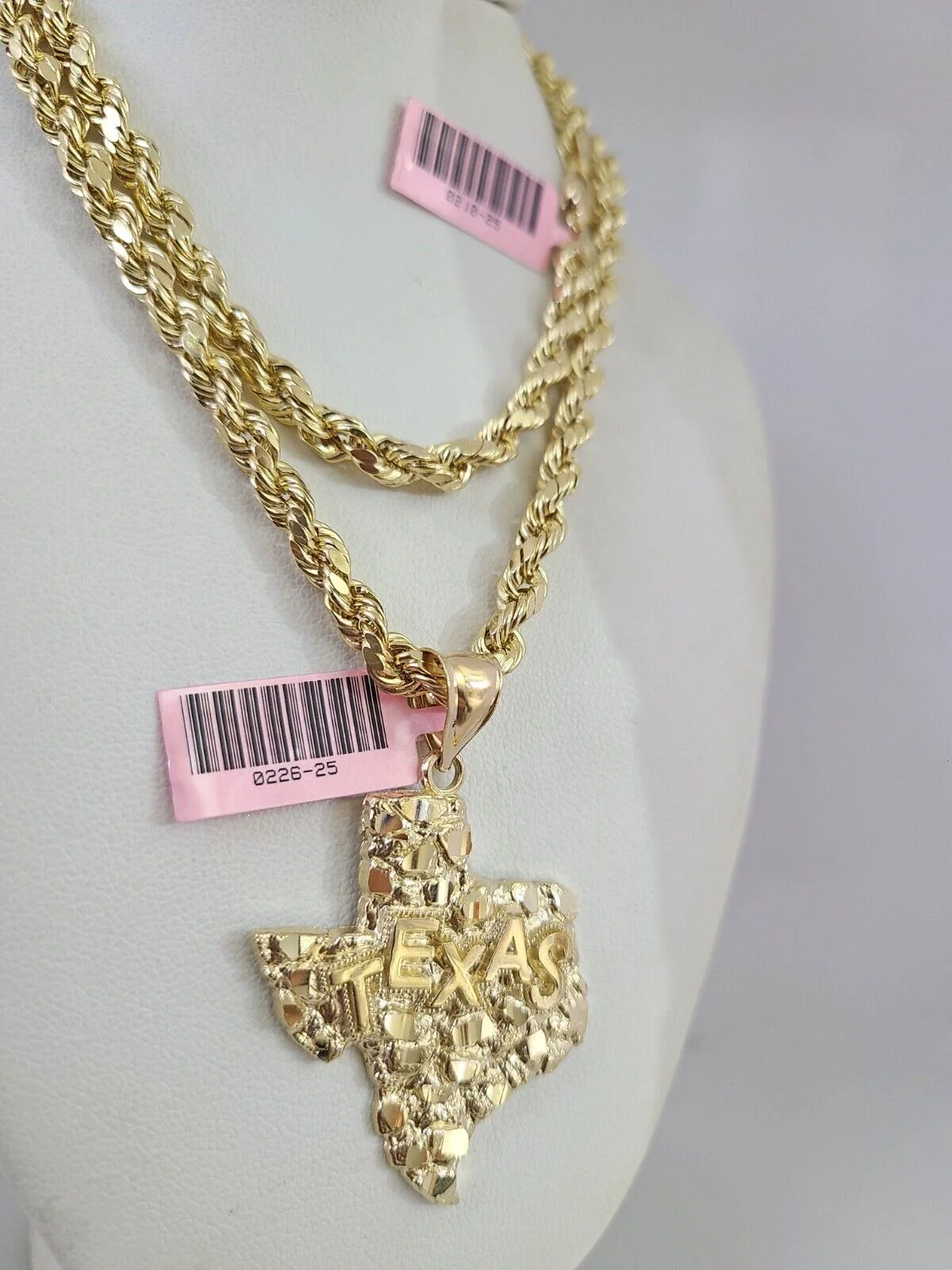 14k Gold Rope Chain Necklace Set 6mm Texas Map Charm Pendant 18"-28" inch - Image 5