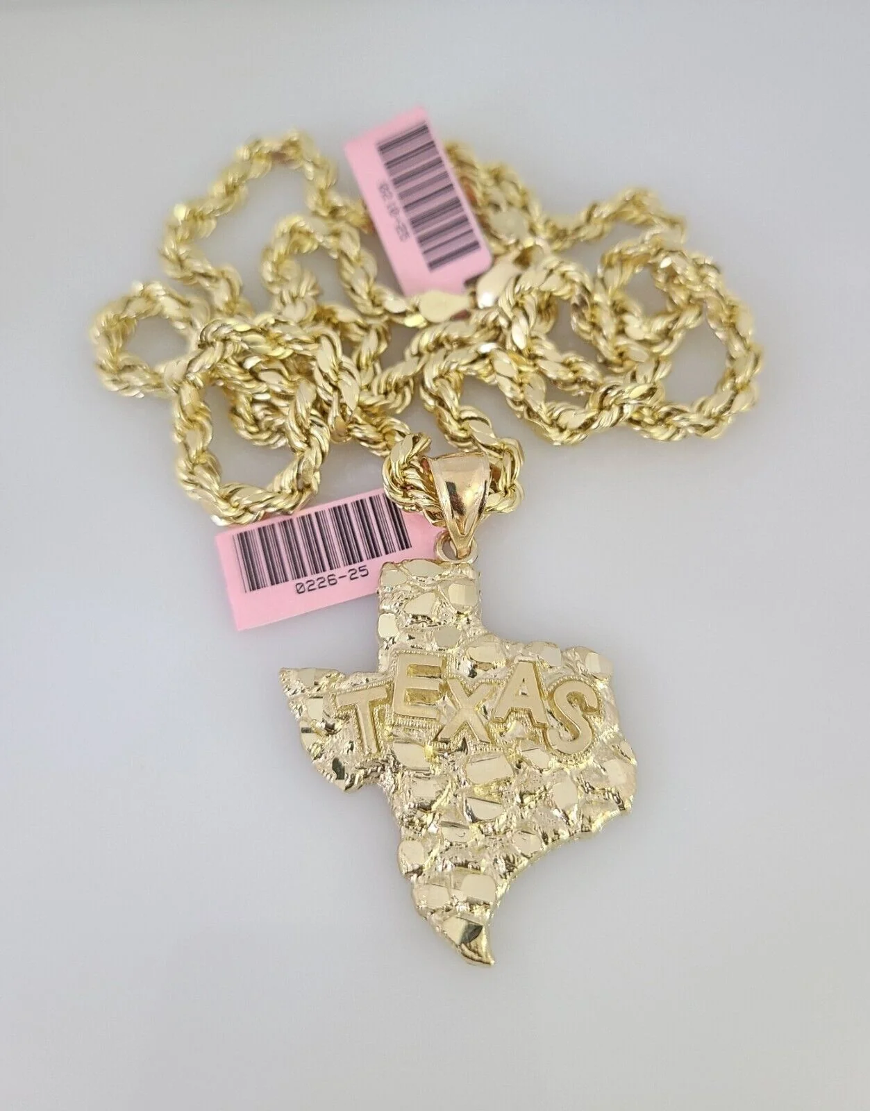 14k Gold Rope Chain Necklace Set 6mm Texas Map Charm Pendant 18"-28" inch - Image 6