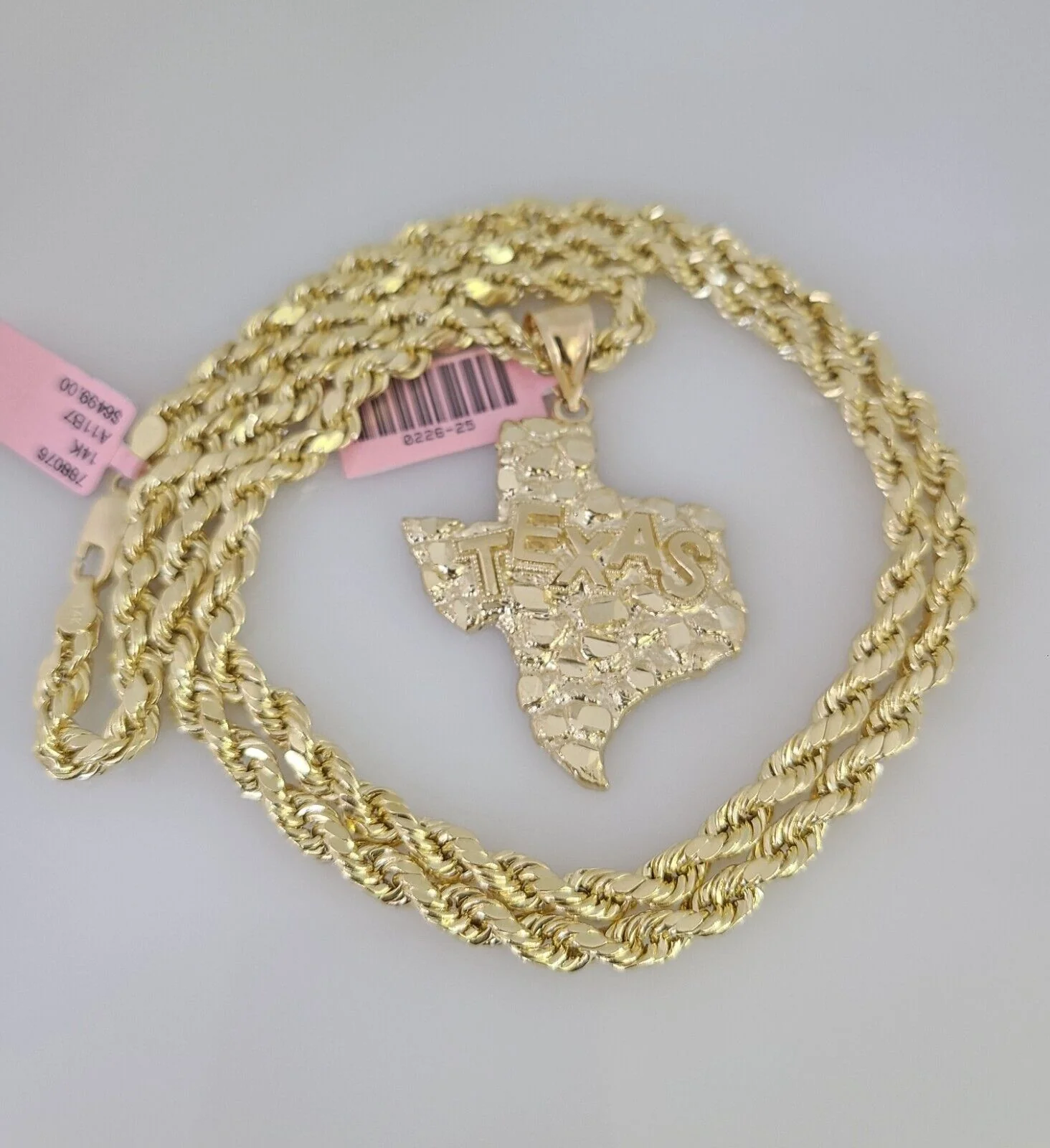 14k Gold Rope Chain Necklace Set 6mm Texas Map Charm Pendant 18"-28" inch - Image 7
