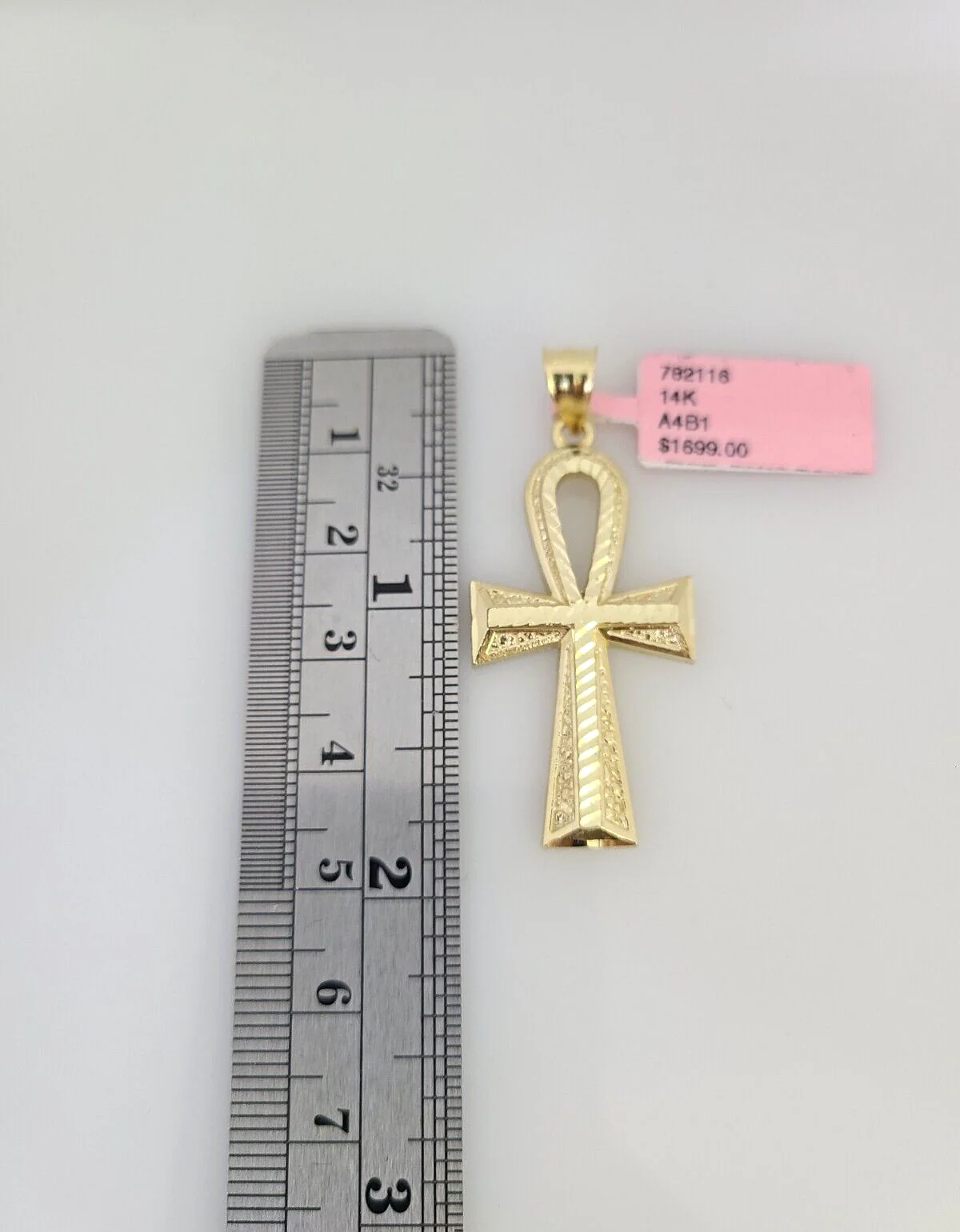 14k Gold Solid Chain Ankh Cross Pendant Set 14kt Miami Cuban Link 3mm Charm - Image 5