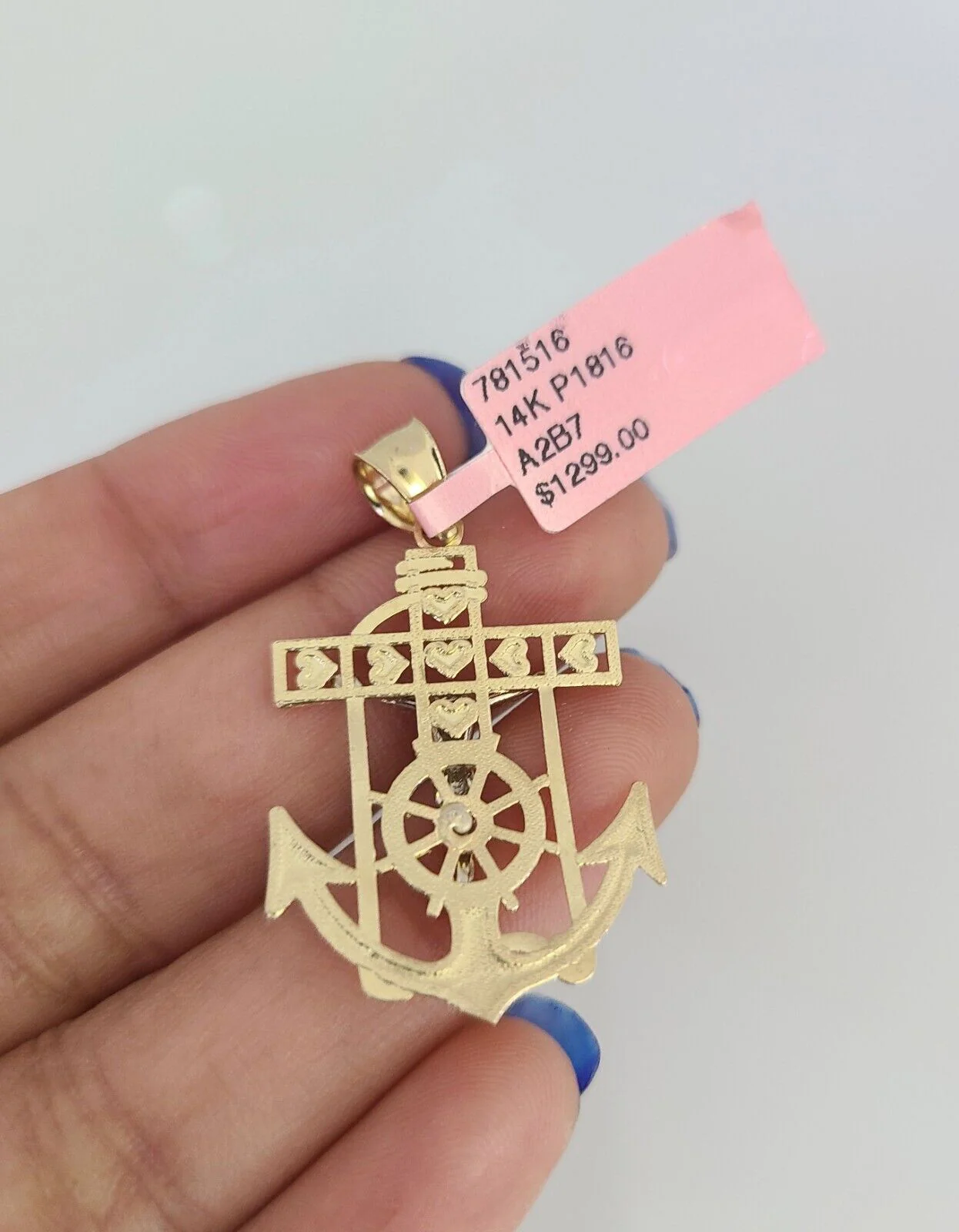14k Gold Solid Chain Jesus Anchor Pendant Set 14kt Miami Cuban Link 3mm Charm - Image 6