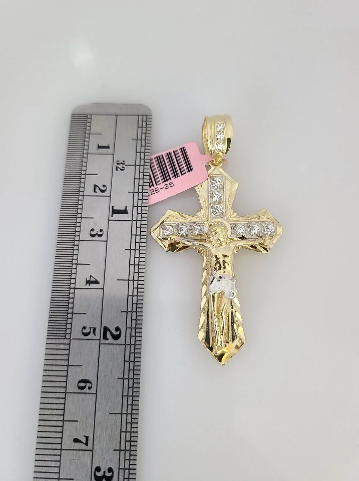 14k Gold Solid Chain Jesus Cross Pendant Set 14kt Miami Cuban Link 3mm Charm - Image 4