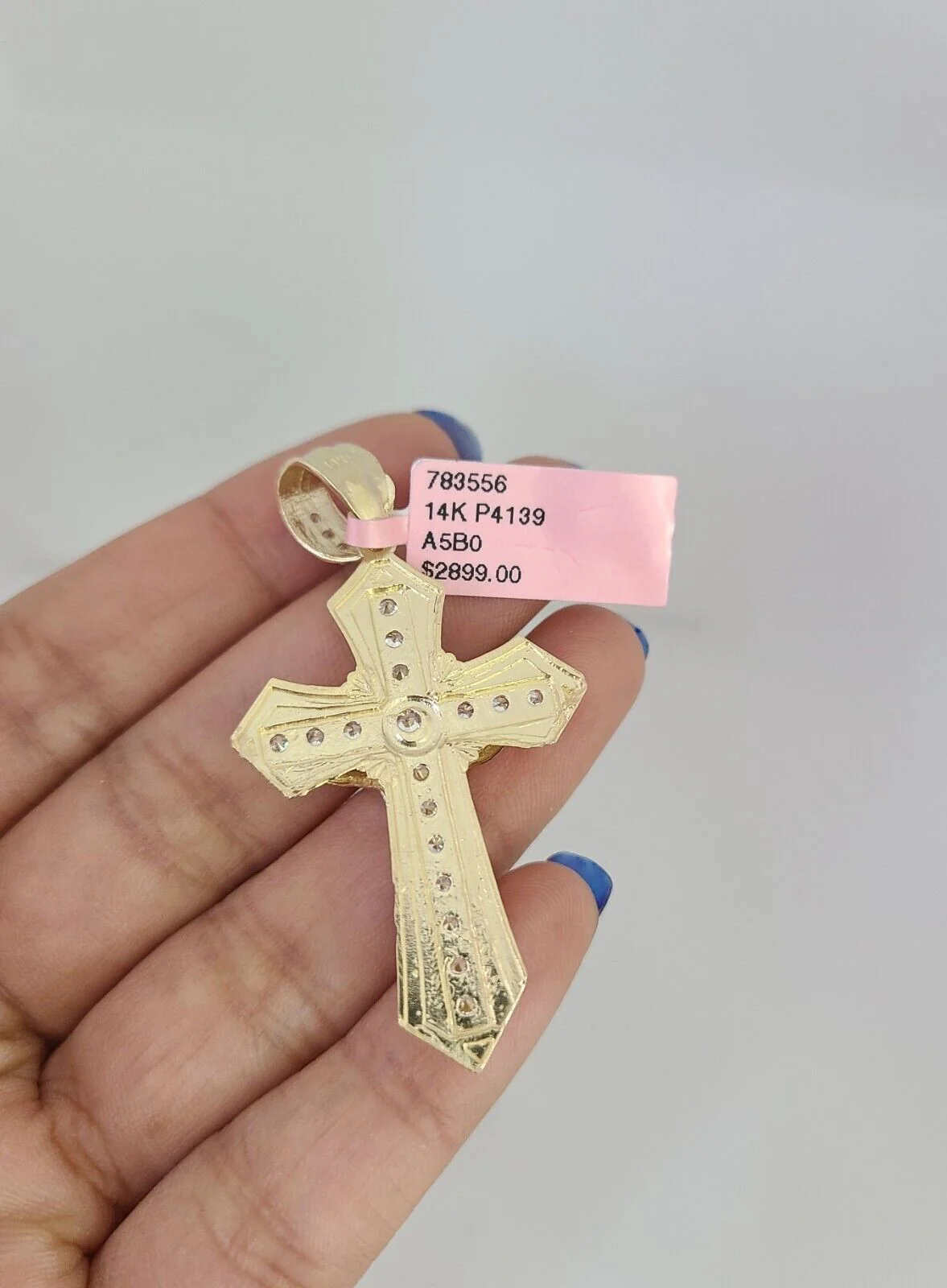 14k Gold Solid Chain Jesus Cross Pendant Set 14kt Miami Cuban Link 3mm Charm - Image 5