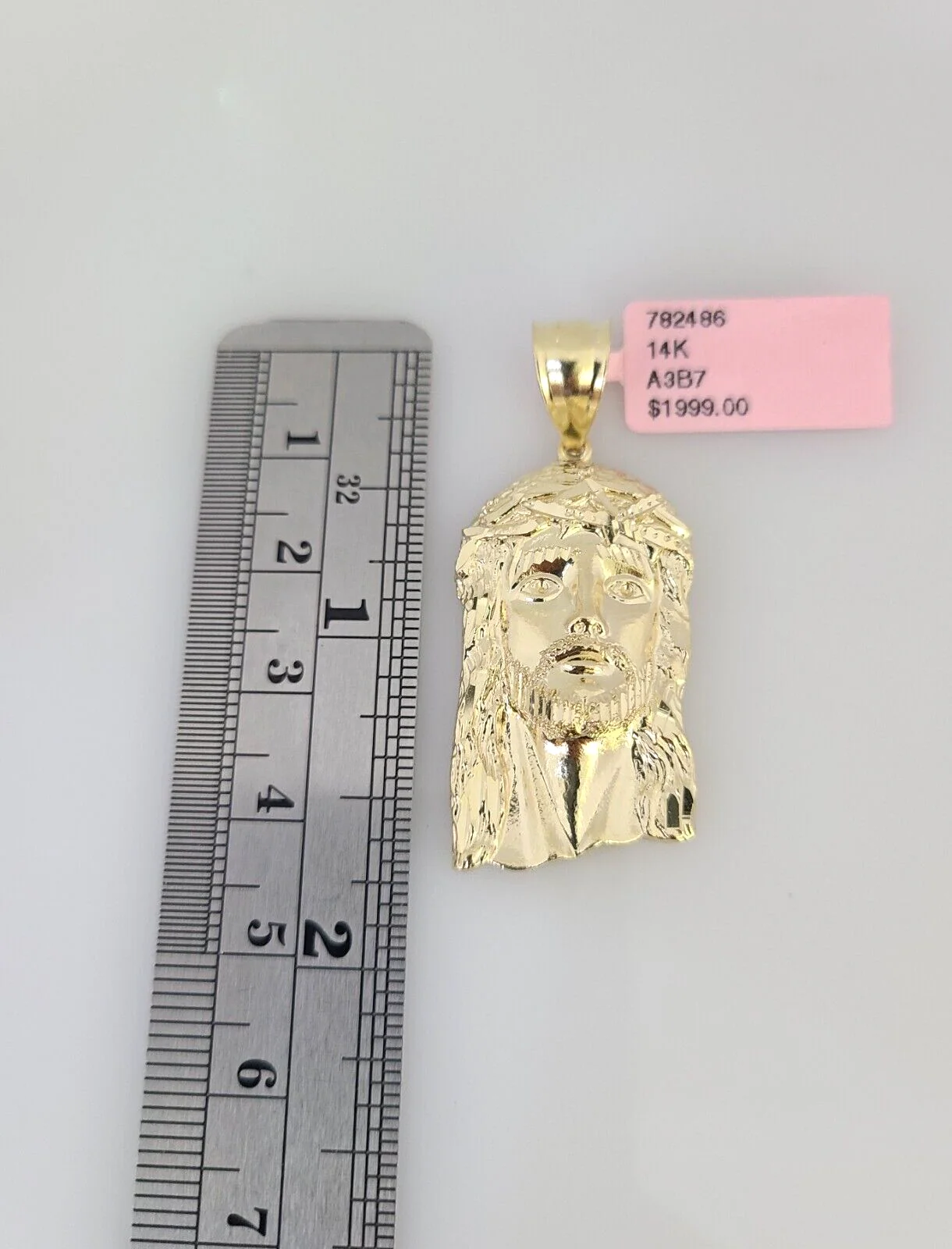 14k Gold Solid Chain Jesus Head Pendant Set 14kt Miami Cuban Link 3mm Charm - Image 4