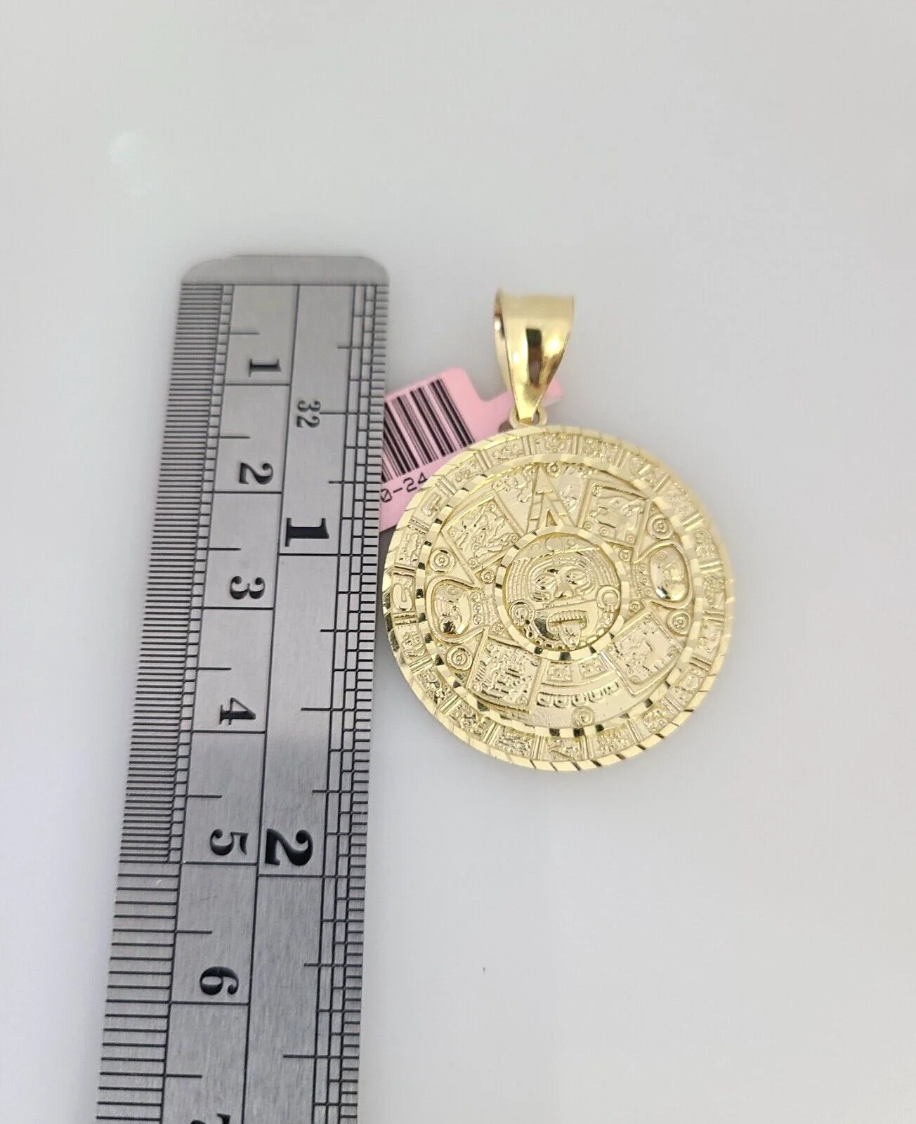 14k Gold Solid Chain Mayan Calendar Pendant Set 14kt Miami Cuban Link 3mm Charm - Image 4