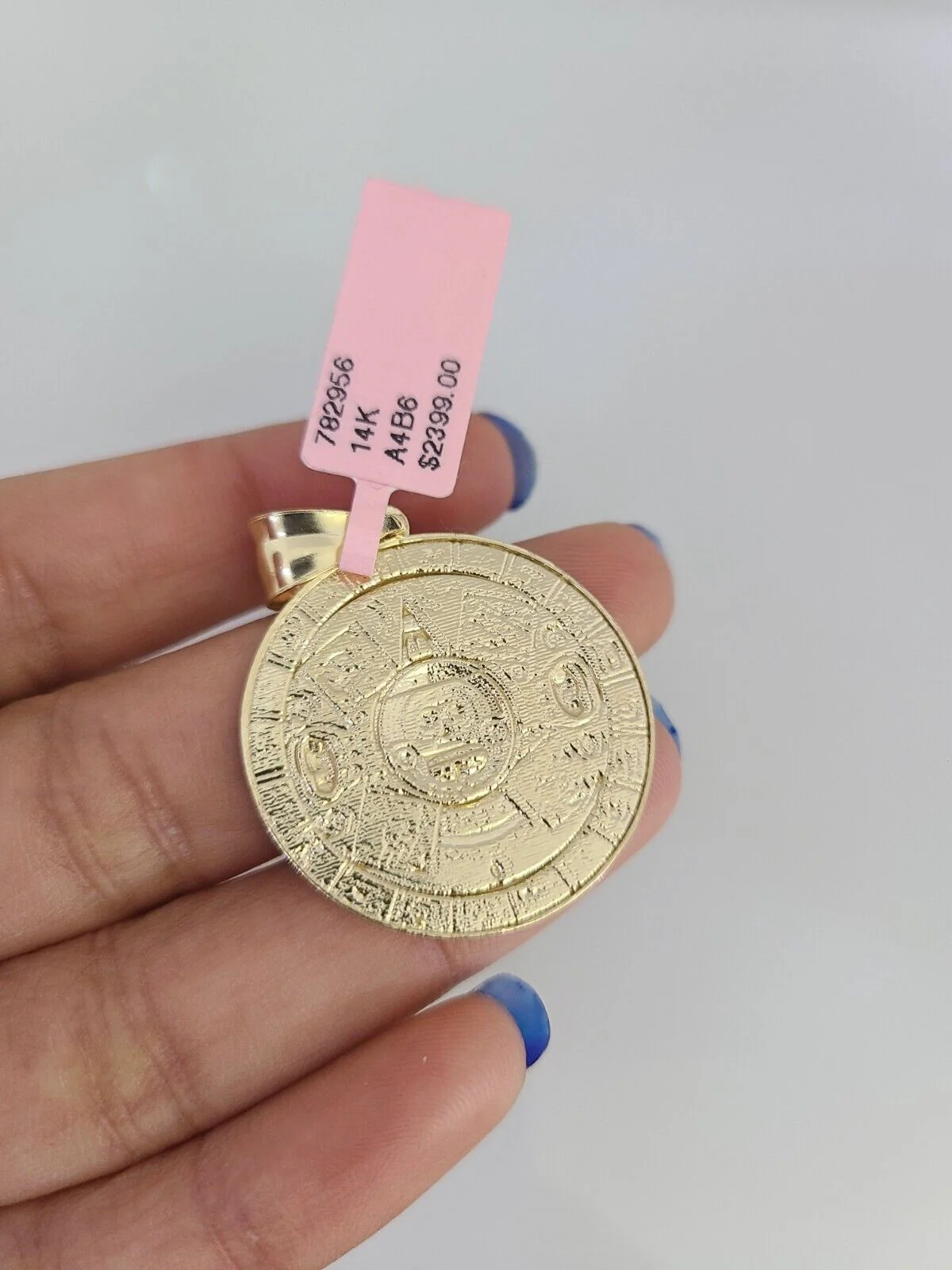 14k Gold Solid Chain Mayan Calendar Pendant Set 14kt Miami Cuban Link 3mm Charm - Image 7
