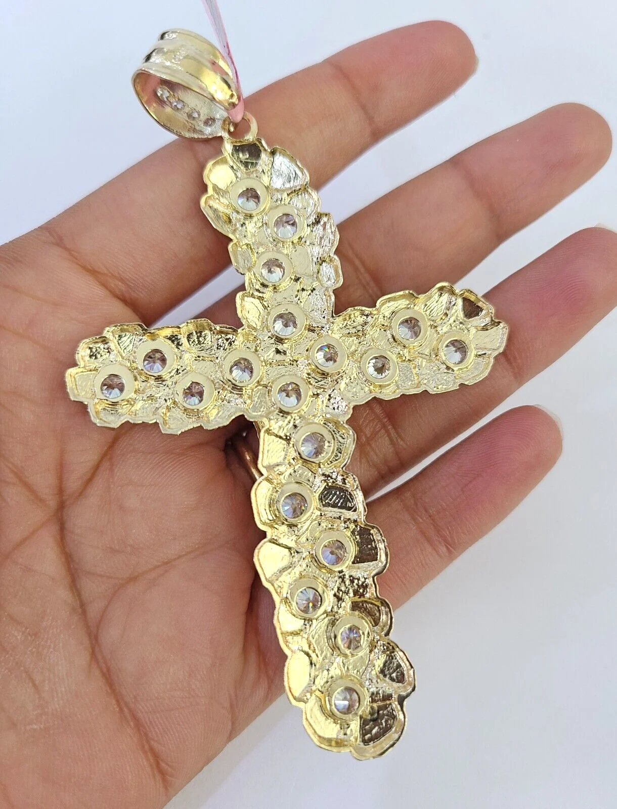14k Jesus Christ Cross Charm Pendant Nugget Yellow Gold REAL Genuine 14kt - Image 2