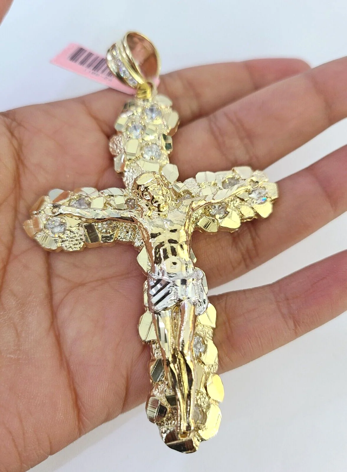 14k Jesus Christ Cross Charm Pendant Nugget Yellow Gold REAL Genuine 14kt - Image 4