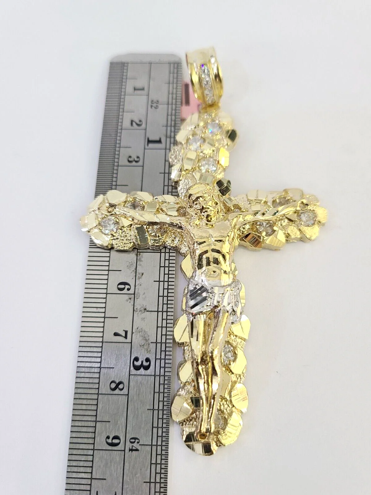 14k Jesus Christ Cross Charm Pendant Nugget Yellow Gold REAL Genuine 14kt - Image 5