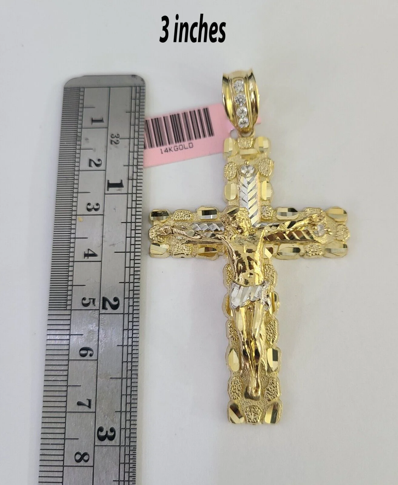 14k Jesus Cross Charm Pendant Yellow Gold Men Women 4" 3" 2" 1.5-2" - Image 4
