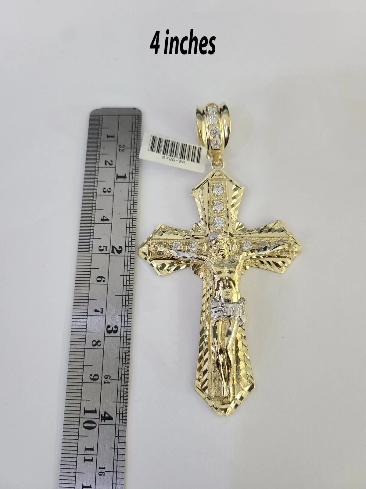 14k Jesus Cross Charm Pendant Yellow Gold Men Women 4" 3" 2" - Image 2
