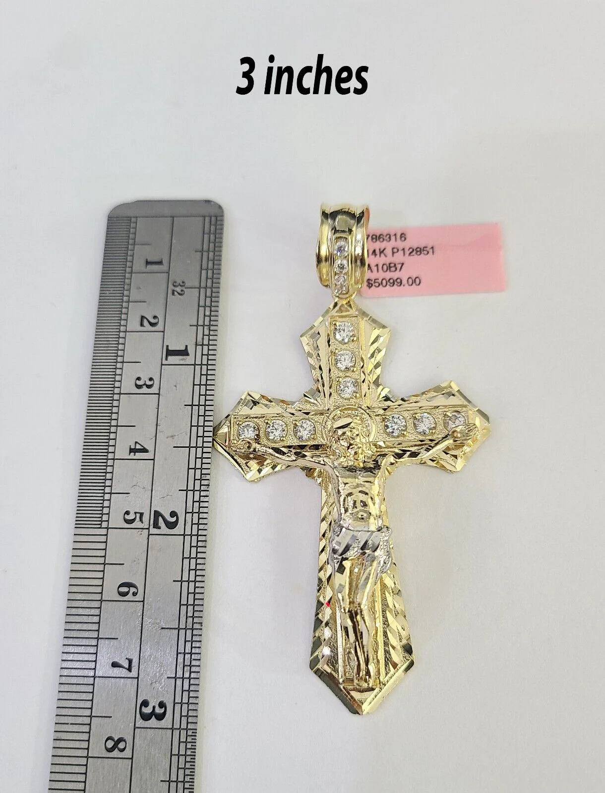 14k Jesus Cross Charm Pendant Yellow Gold Men Women 4" 3" 2" - Image 3