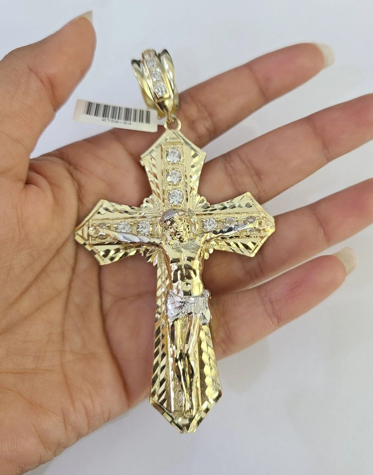 14k Jesus Cross Charm Pendant Yellow Gold Men Women 4" 3" 2" - Image 5