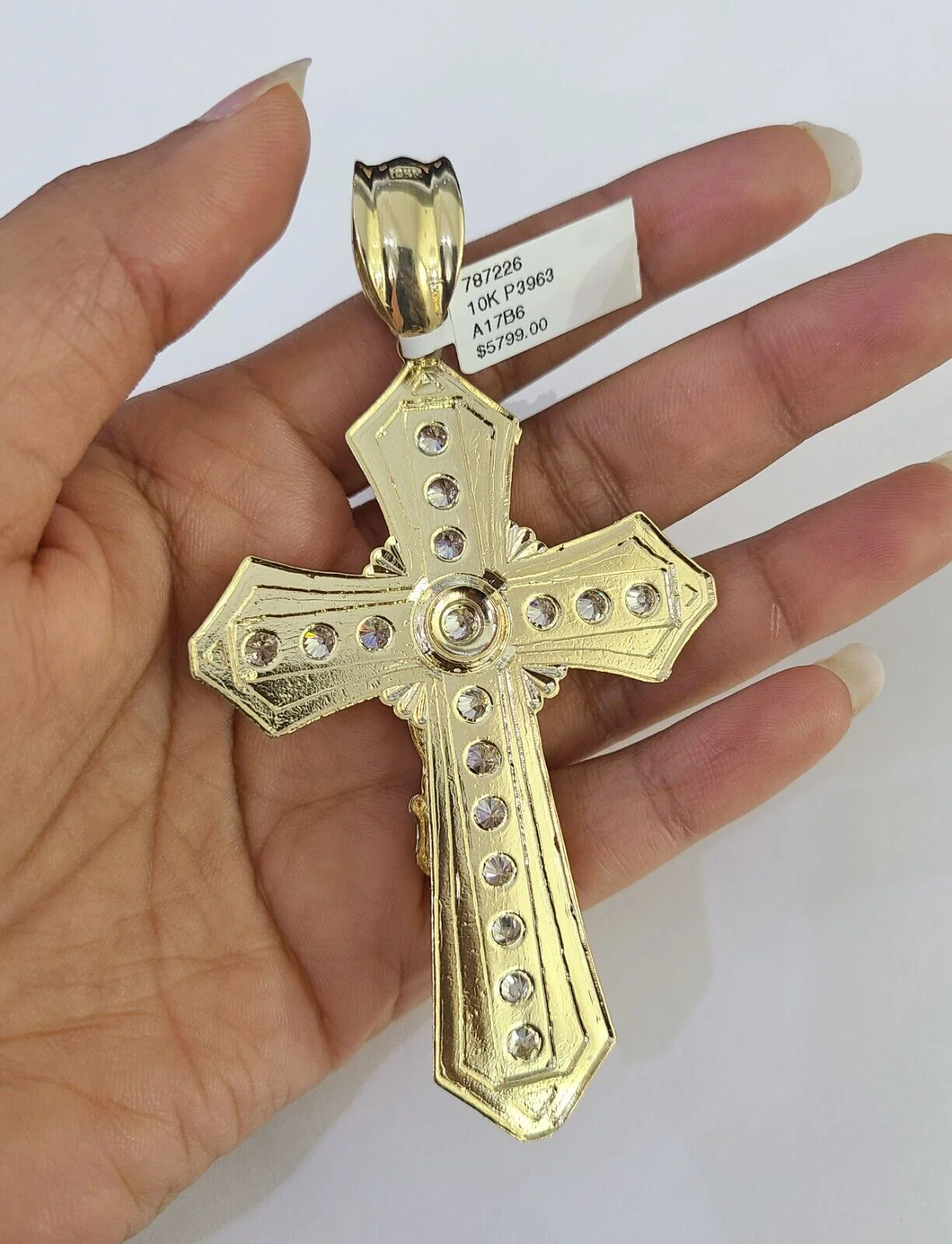 14k Jesus Cross Charm Pendant Yellow Gold Men Women 4" 3" 2" - Image 7