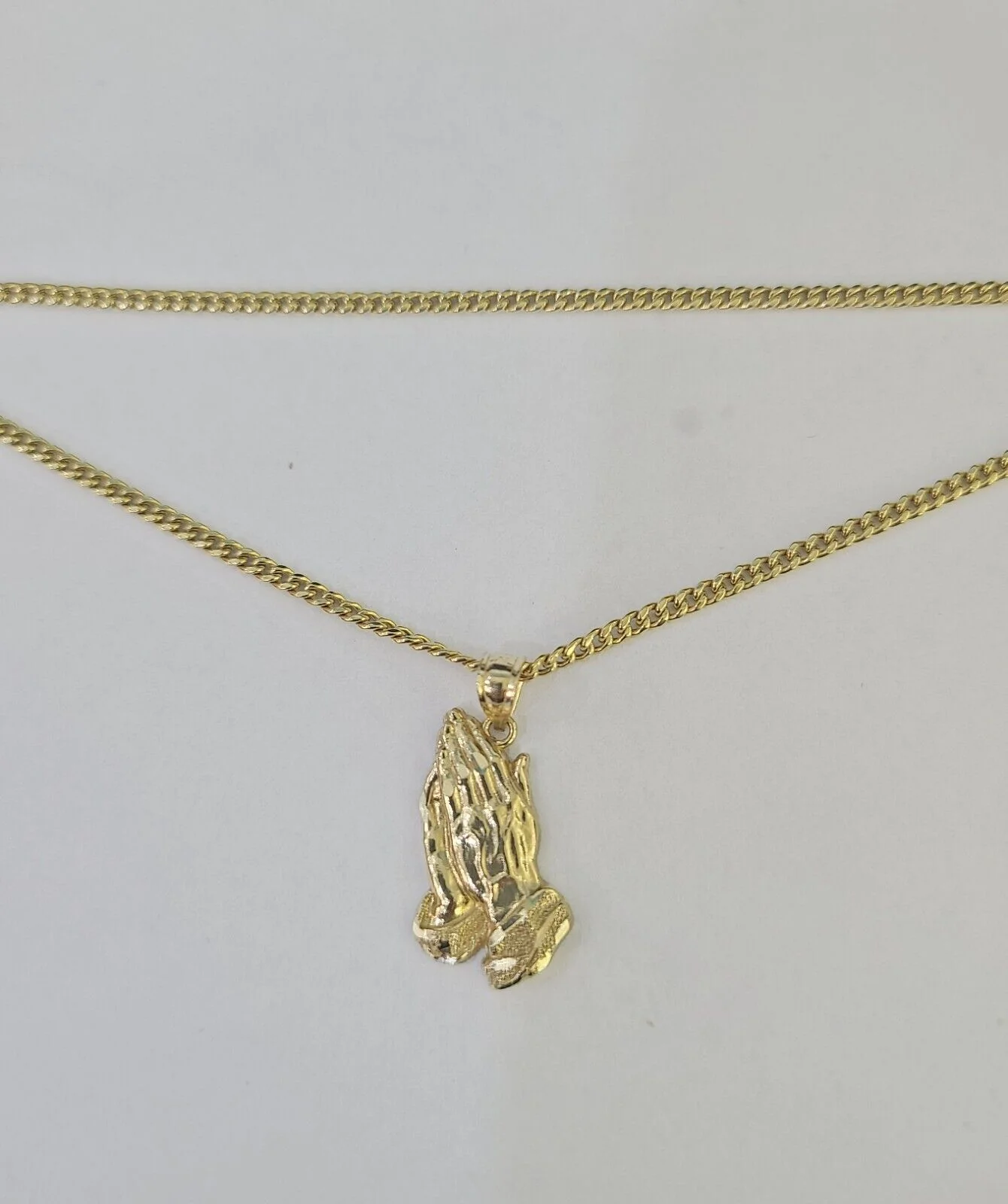 14k Miami Cuban Chain Praying Hands Charm Pendant 2mm 18"-24inch SET Necklace - Image 5