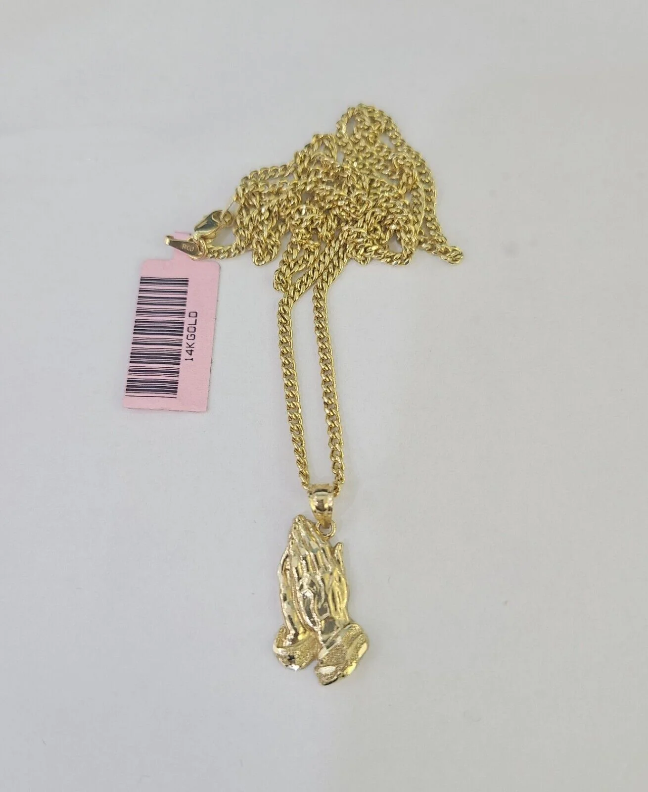 14k Miami Cuban Chain Praying Hands Charm Pendant 2mm 18"-24inch SET Necklace - Image 6