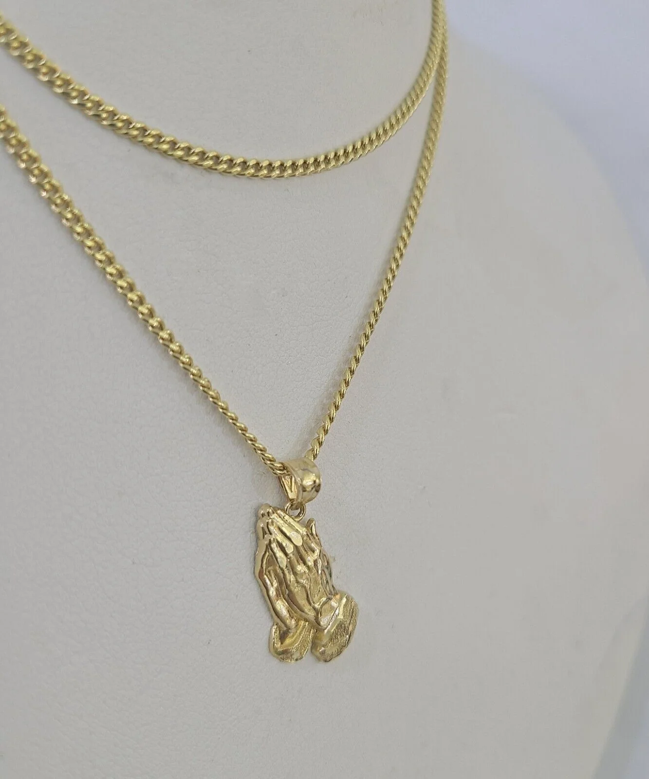 14k Miami Cuban Chain Praying Hands Charm Pendant 2mm 18"-24inch SET Necklace - Image 7