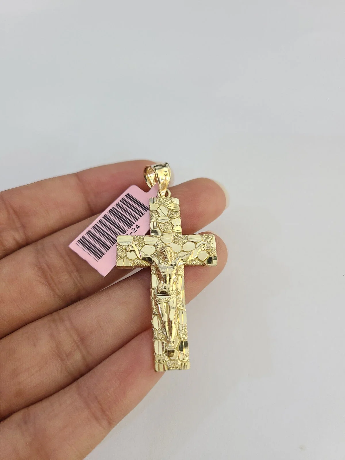 14k Nugget Jesus Cross Charm Pendant REAL Expanded Loop