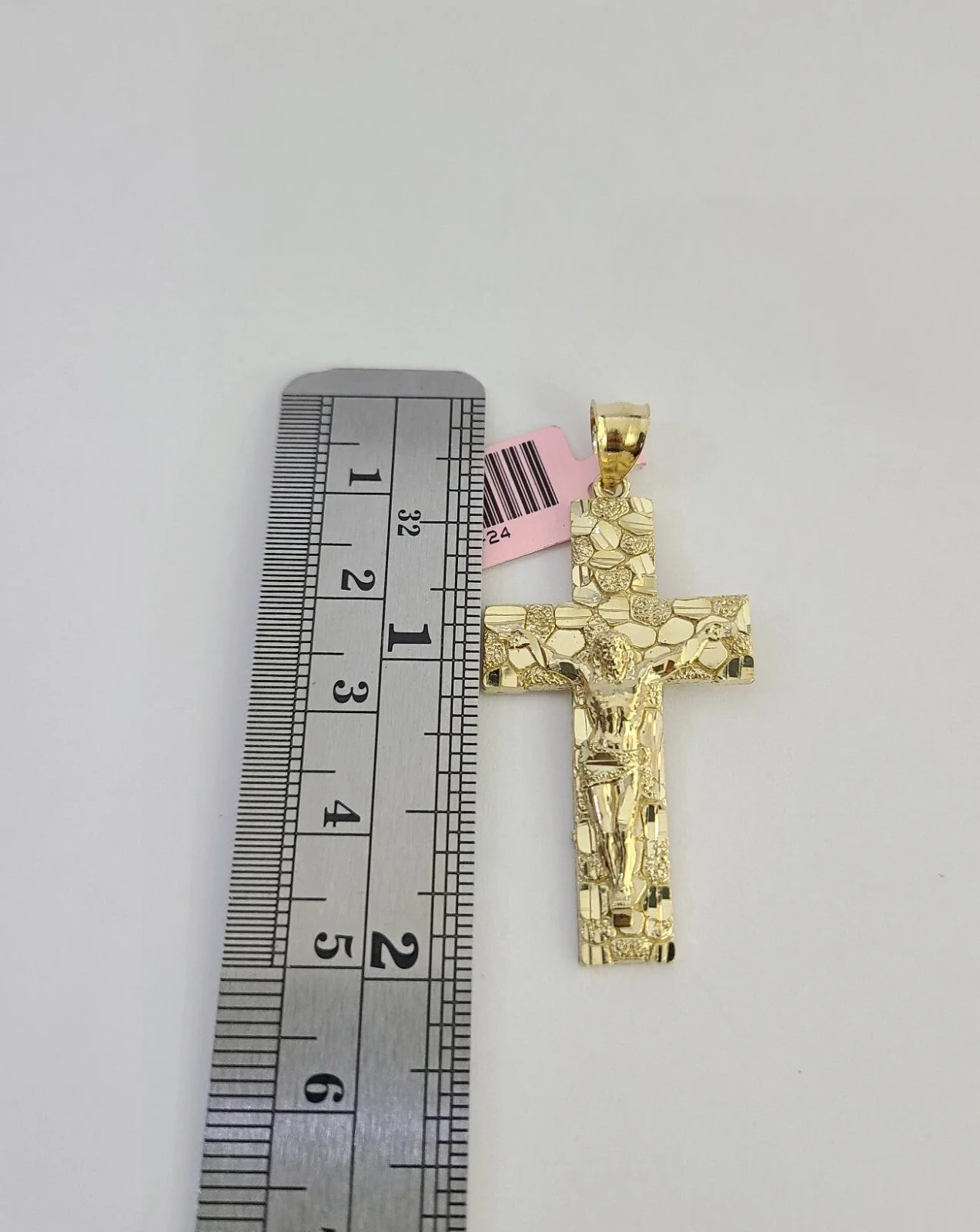14k Nugget Jesus Cross Charm Pendant REAL Expanded Loop - Image 2