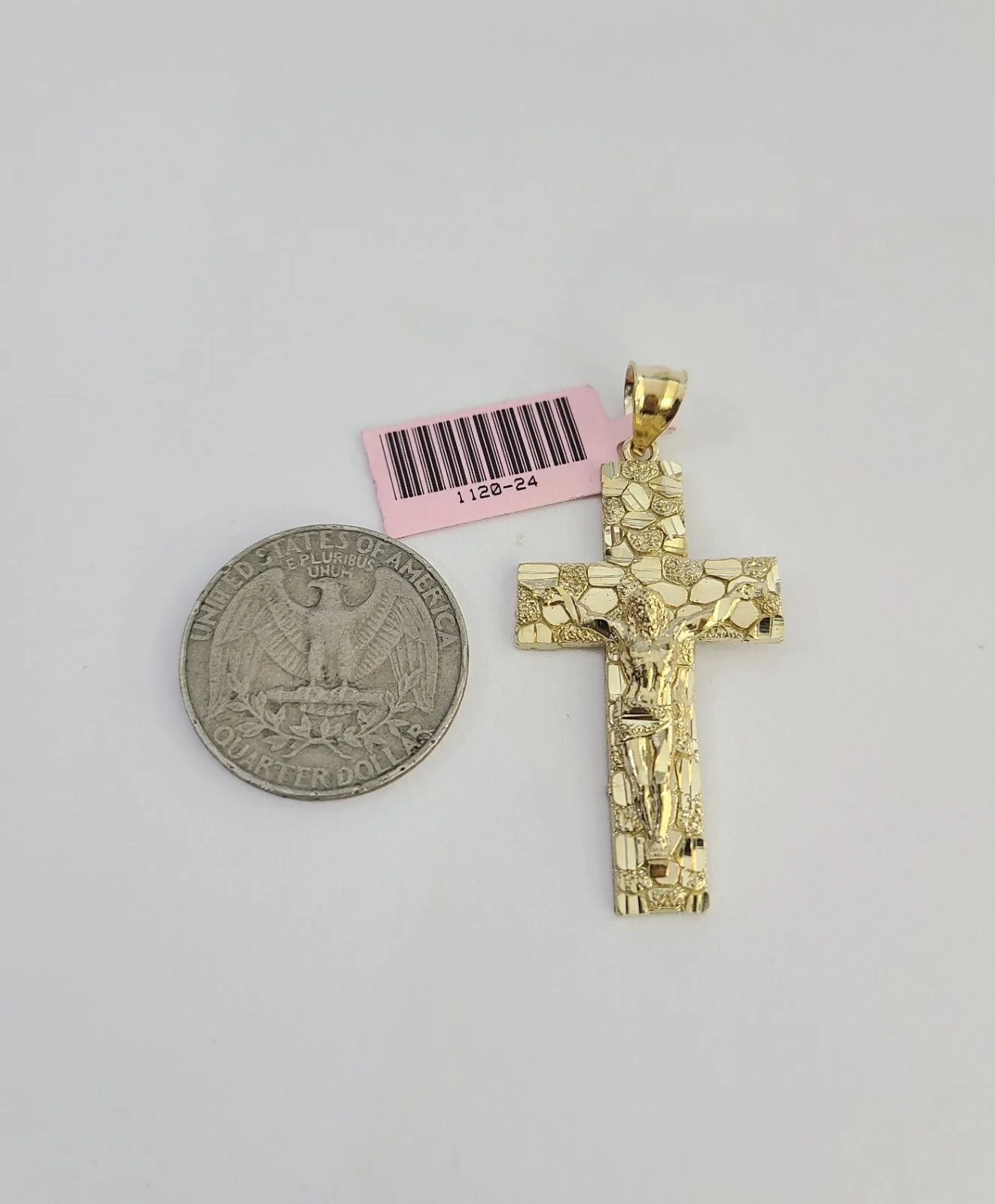 14k Nugget Jesus Cross Charm Pendant REAL Expanded Loop - Image 4