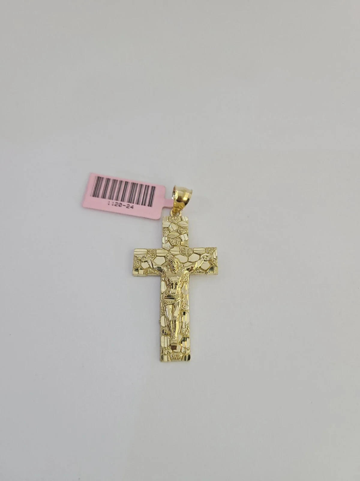 14k Nugget Jesus Cross Charm Pendant REAL Expanded Loop - Image 5
