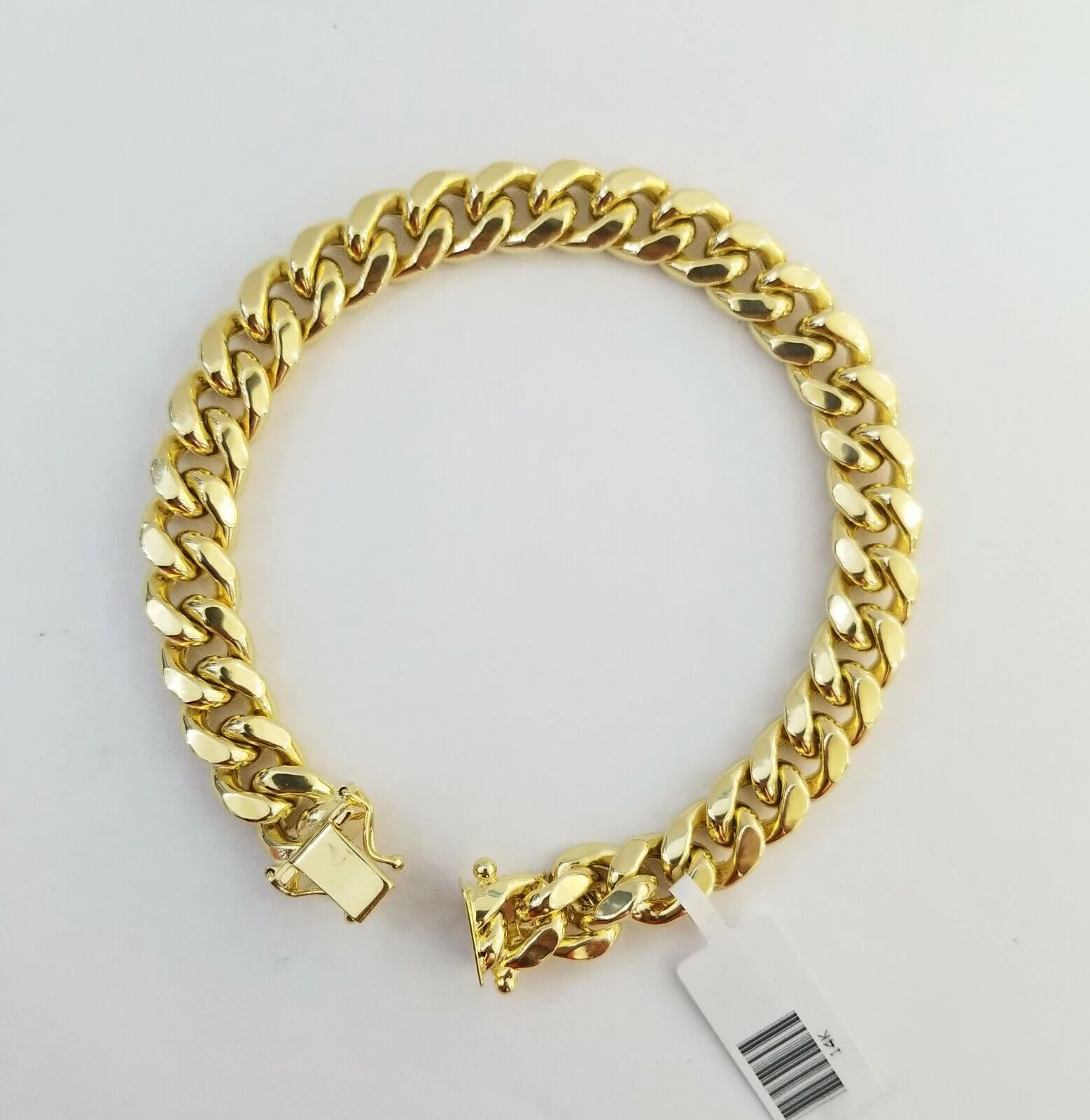 14K Real Gold Bracelet Miami Cuban Link Box Lock 8inch 10kt yellow gold bracelet - Image 3