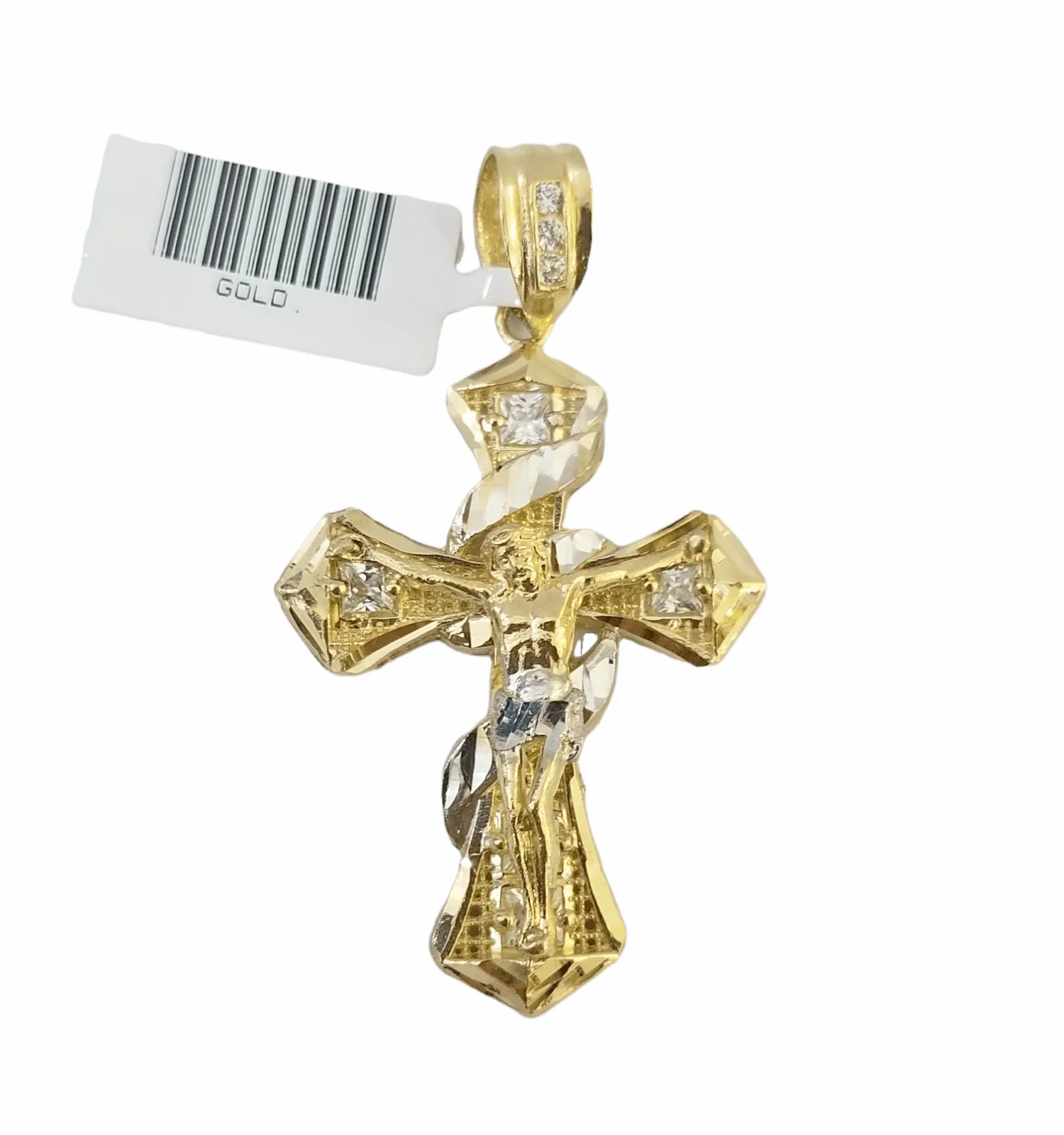 14K Real Yellow Gold Jesus Cross Diamond Cut Pendant Religious - Image 3