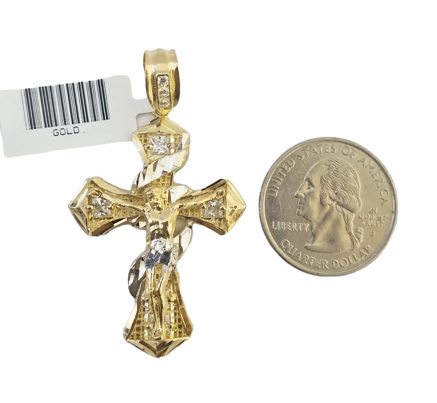 14K Real Yellow Gold Jesus Cross Diamond Cut Pendant Religious - Image 4