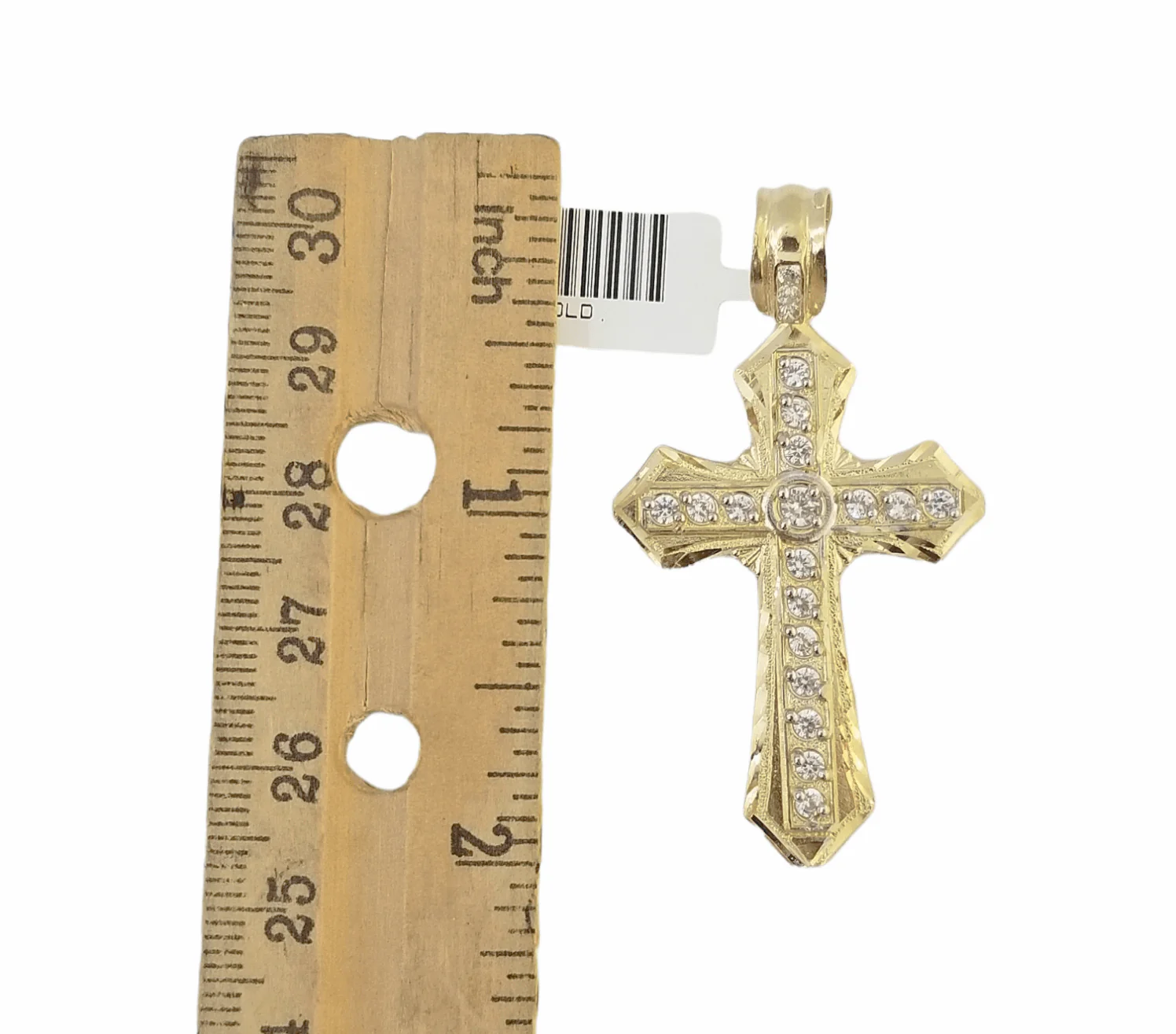 14K Real Yellow Gold Jesus Cross Diamond Cut Pendant Religious Charm - Image 2