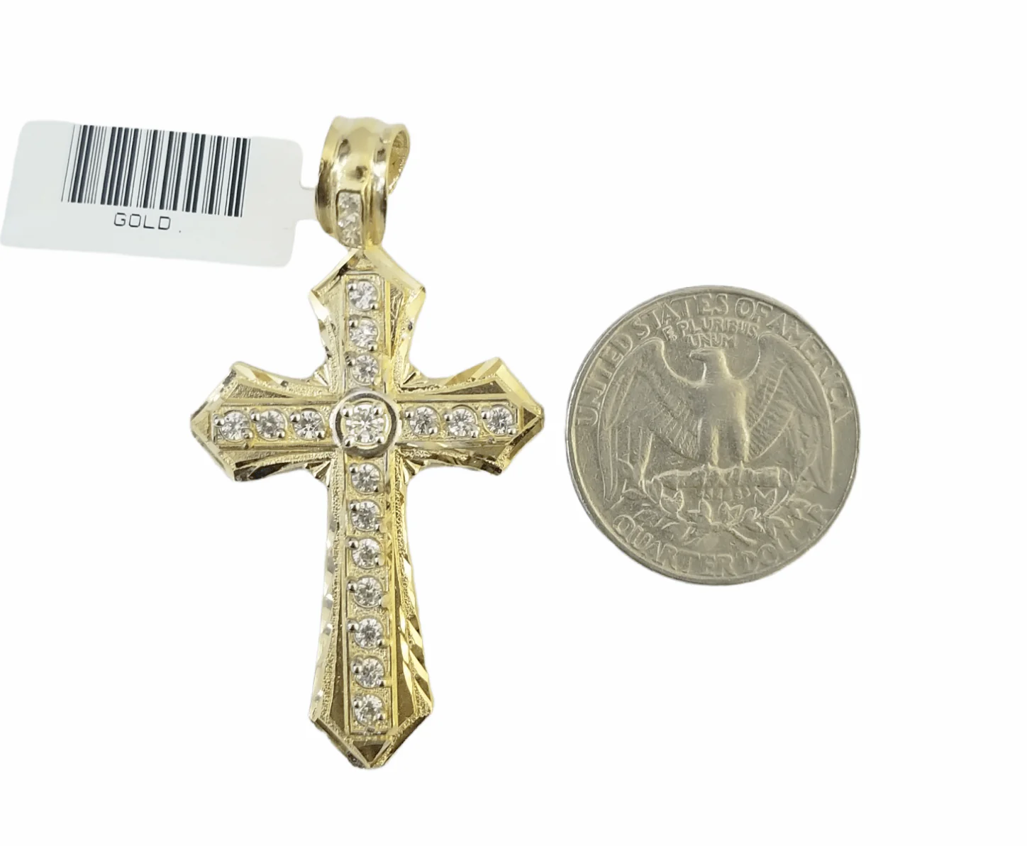 14K Real Yellow Gold Jesus Cross Diamond Cut Pendant Religious Charm - Image 4