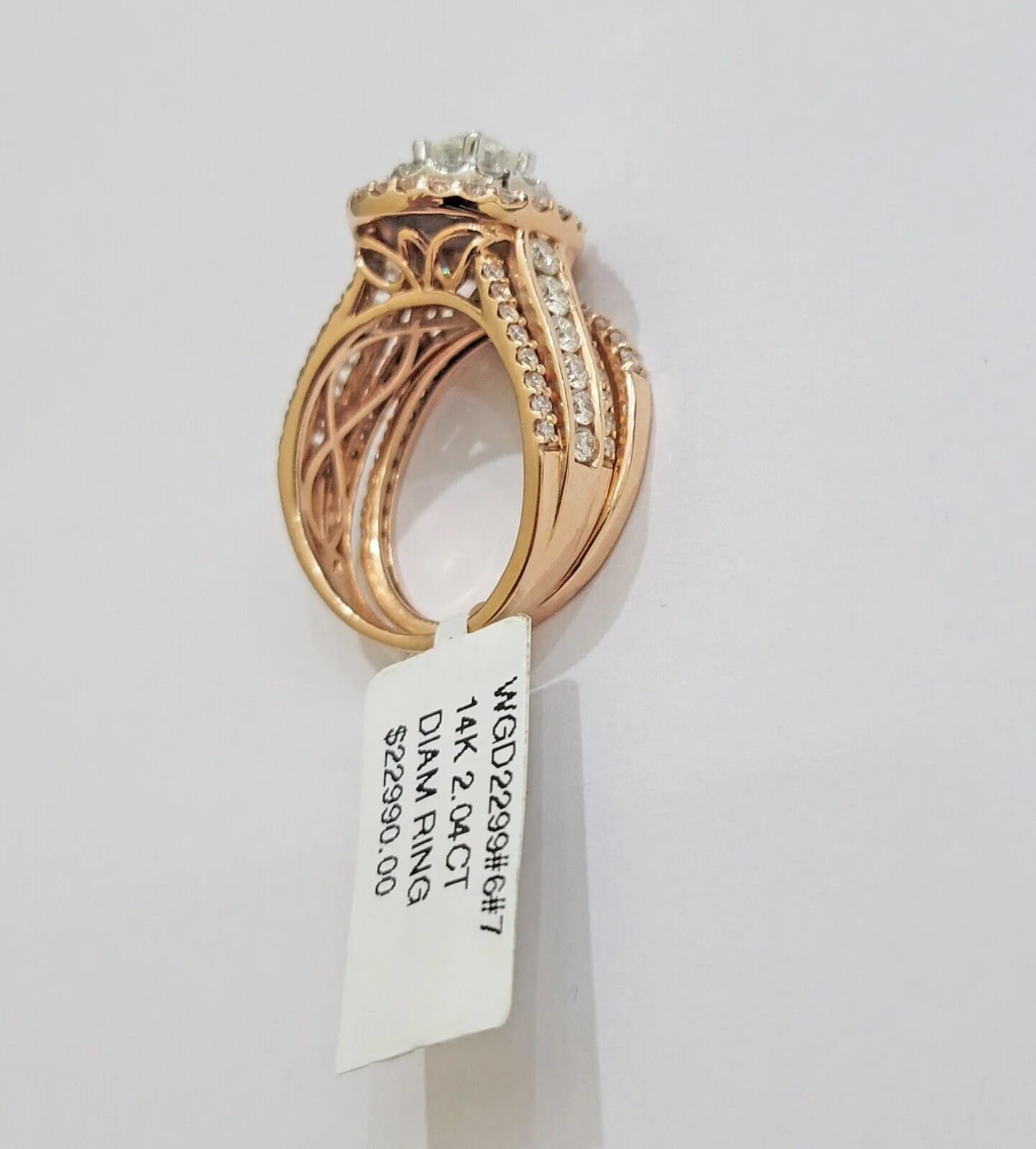 14k Rose Gold Diamond Ring & Band Set Ladies 2CTW Wedding Engagement Solid REAL - Image 7