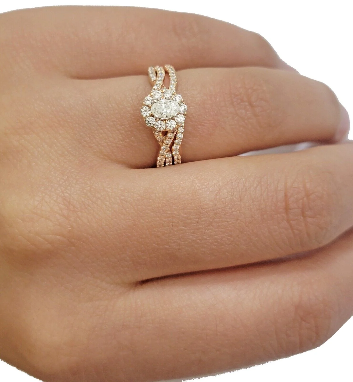 14k Rose Gold Diamond Ring Band Set Ladies Wedding Engagement Solid REAL - Image 4