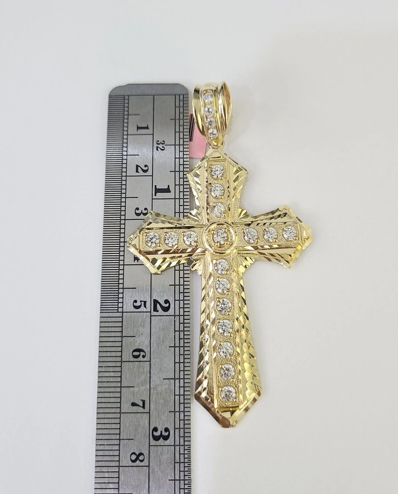 14k Solid Cuban Curb Link Chain Jesus Cross Charm Pendant 8mm 22inch YellowGold - Image 3