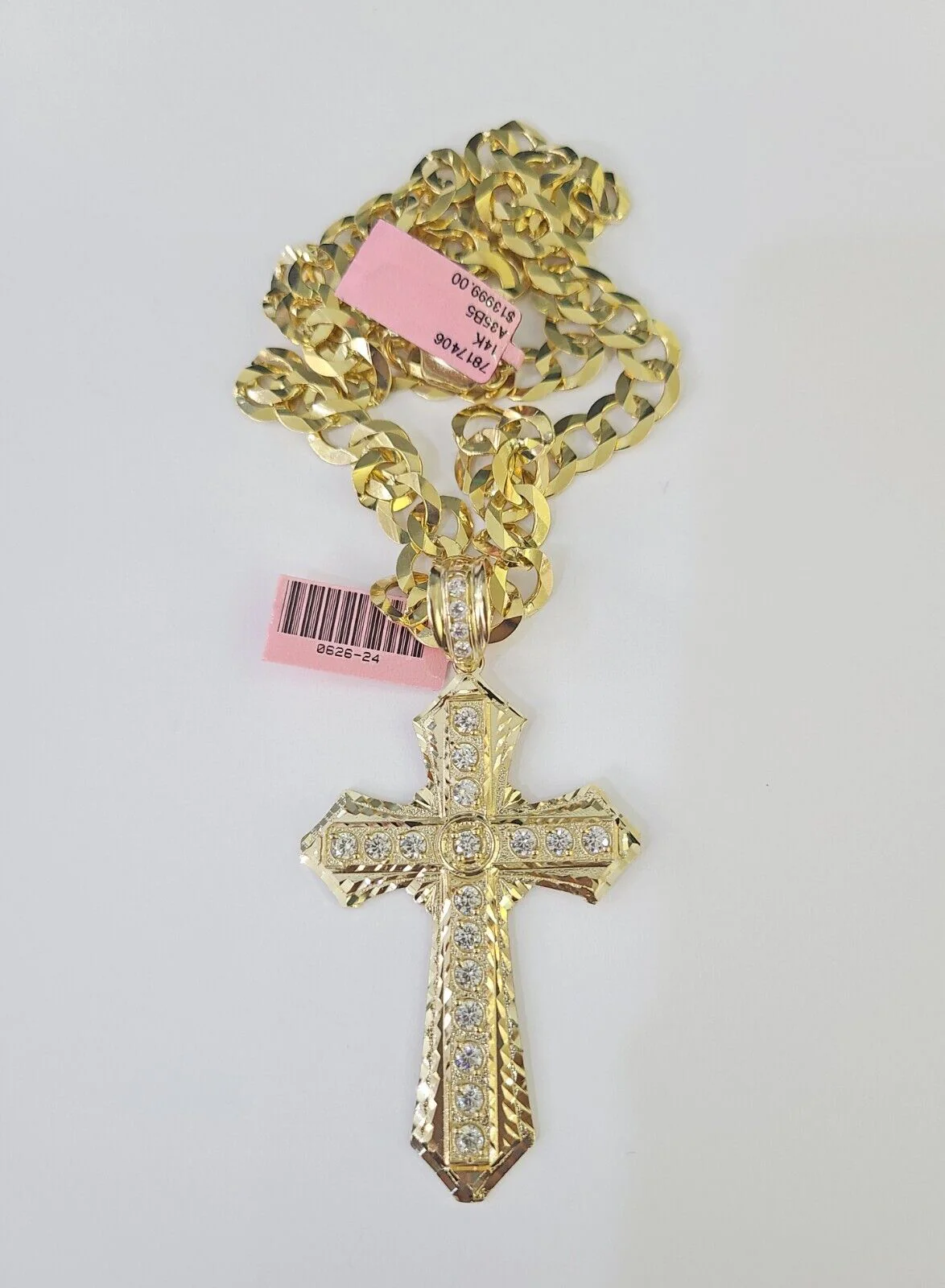 14k Solid Cuban Curb Link Chain Jesus Cross Charm Pendant 8mm 22inch YellowGold - Image 5