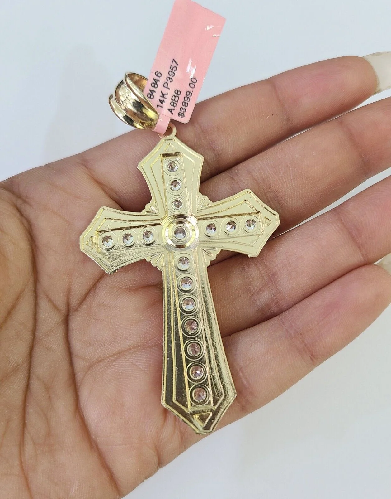 14k Solid Cuban Curb Link Chain Jesus Cross Charm Pendant 8mm 22inch YellowGold - Image 7
