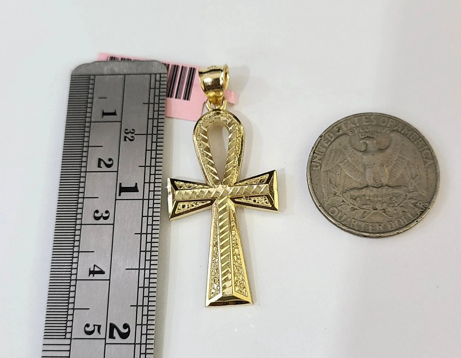 14k Solid Figaro Chain Ankh Jesus Cross Pendant Gold 4mm 18-28 inch SET Necklace - Image 5