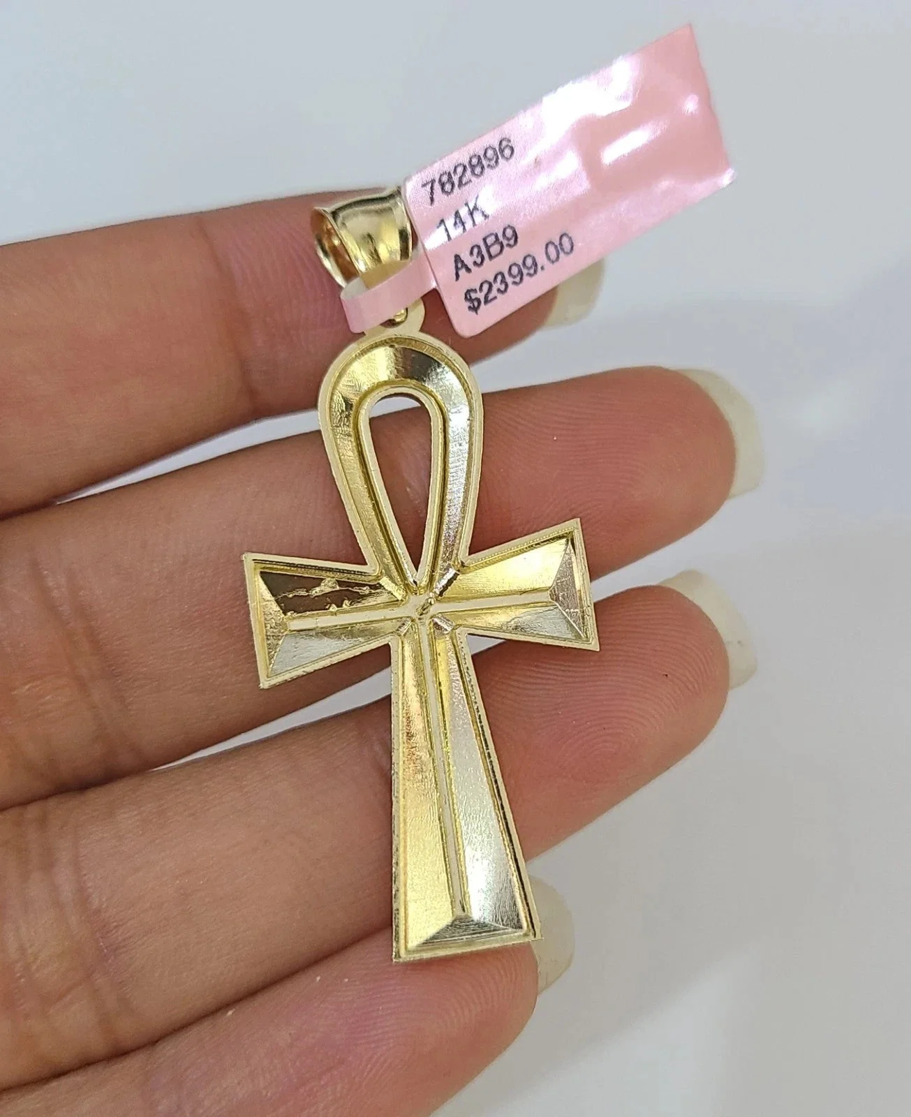 14k Solid Figaro Chain Ankh Jesus Cross Pendant Gold 5mm 18-28 inch SET Necklace - Image 5