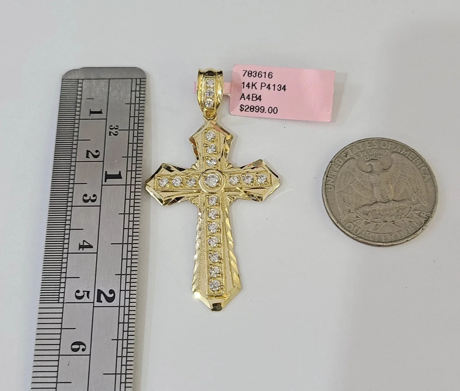 14k Solid Figaro Chain Jesus Cross Pendant Gold 5mm 18-28 inch SET Necklace - Image 6