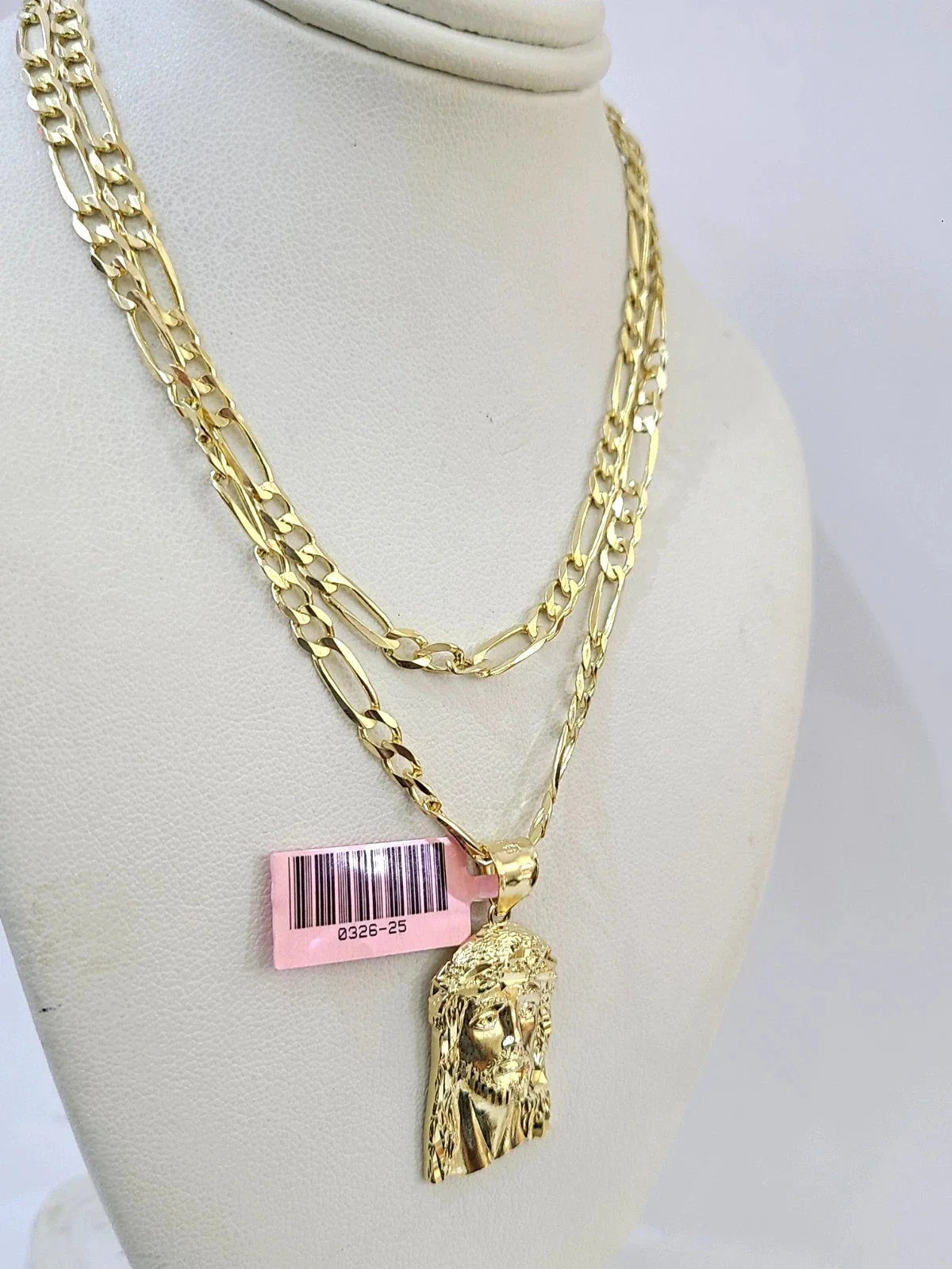 14k Solid Figaro Chain Jesus Head Pendant Gold 4mm 18-28 inch SET Necklace - Image 3