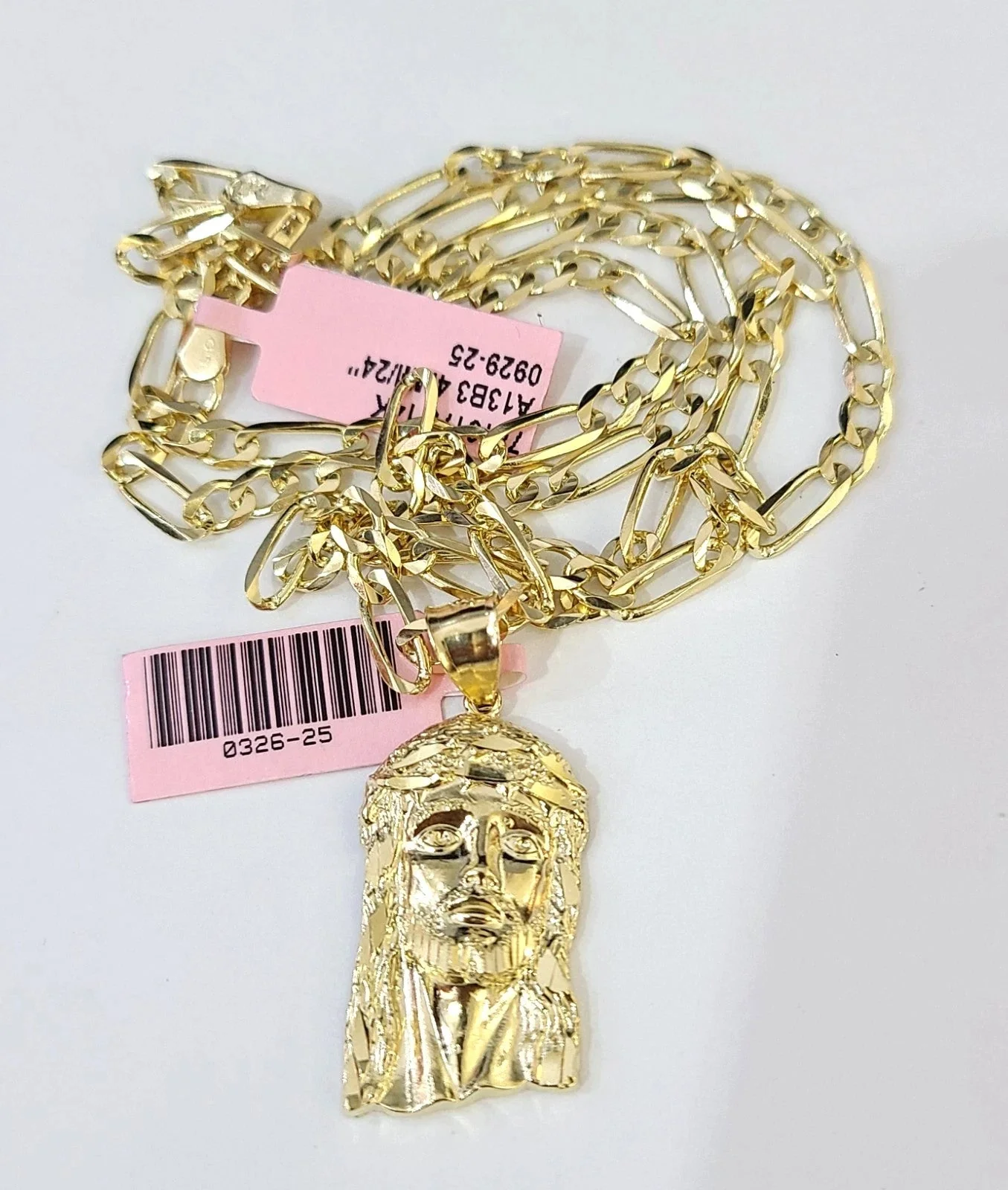 14k Solid Figaro Chain Jesus Head Pendant Gold 4mm 18-28 inch SET Necklace - Image 4