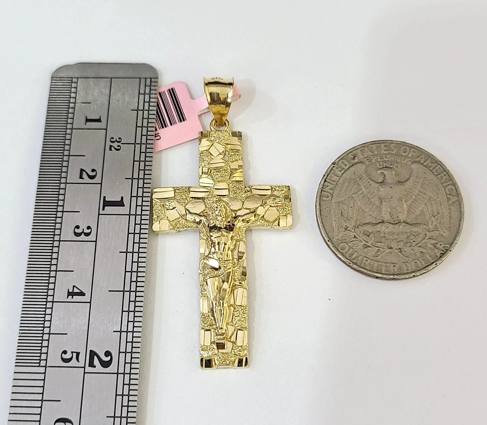 14k Solid Figaro Chain Nugget Jesus Cross Pendant Gold 4mm 18"-28" SET Necklace - Image 5