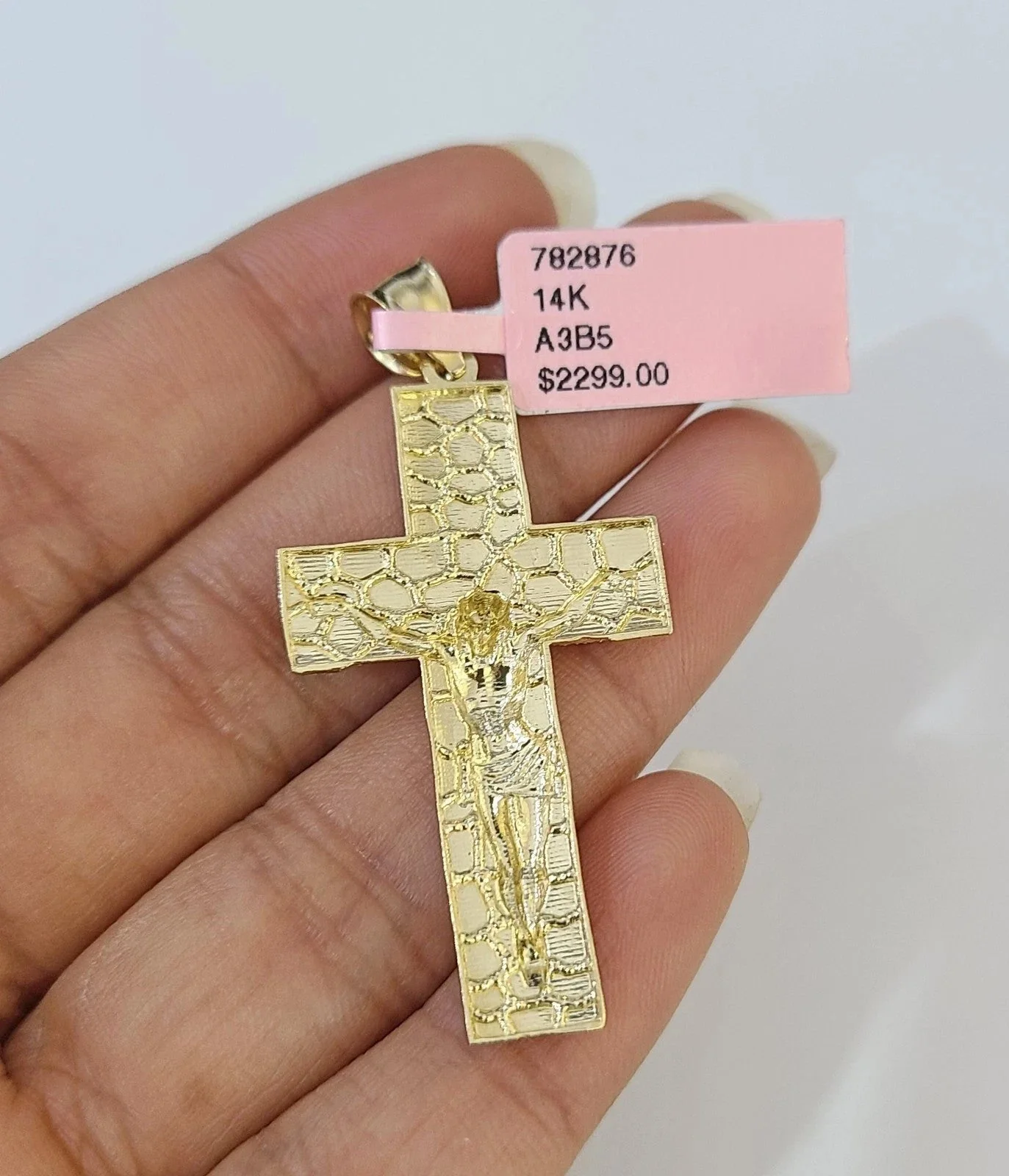14k Solid Figaro Chain Nugget Jesus Cross Pendant Gold 4mm 18"-28" SET Necklace - Image 6