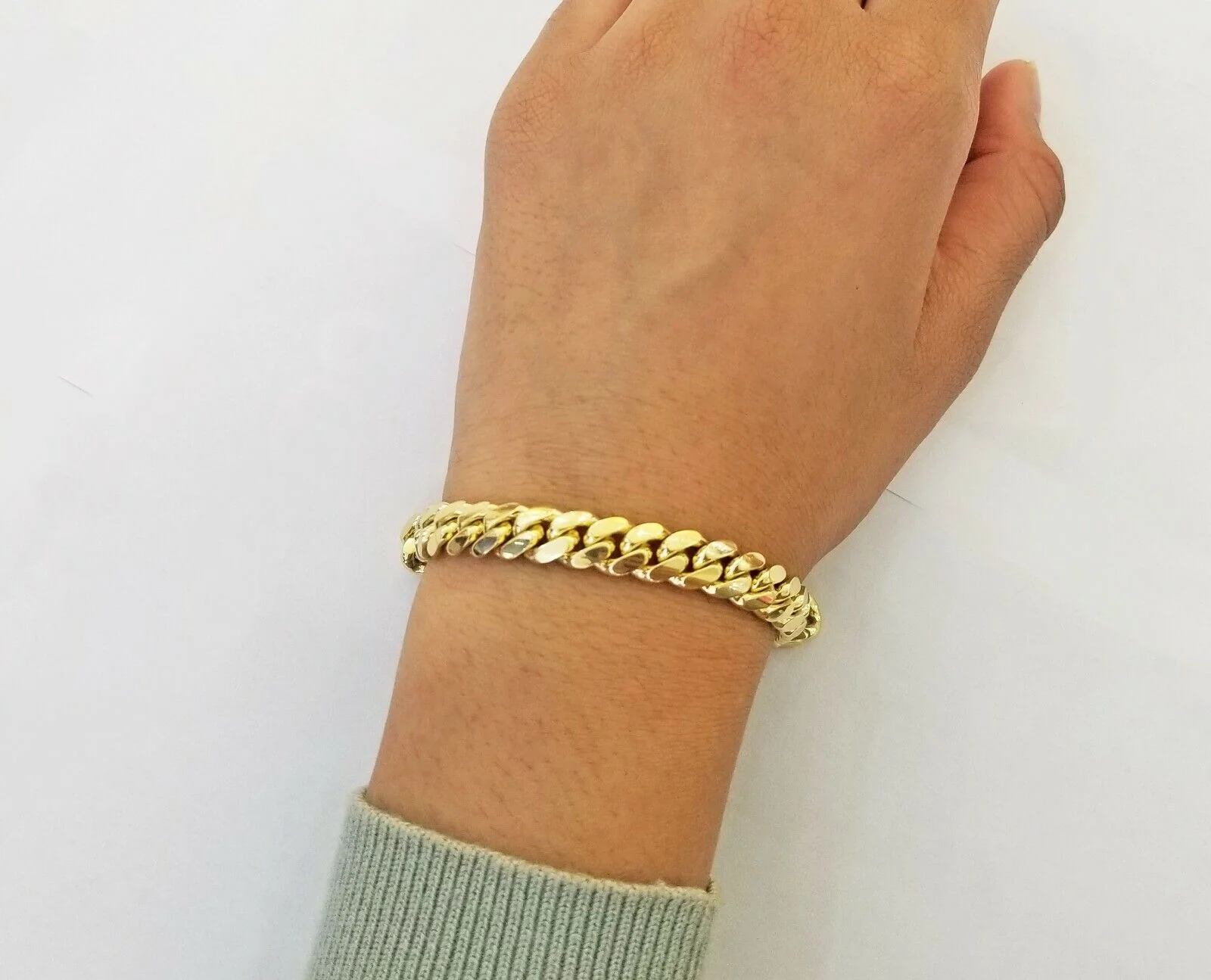 14K SOLID Gold Bracelet Miami Cuban Link Box Lock 9inch yellow gold men women - Image 2